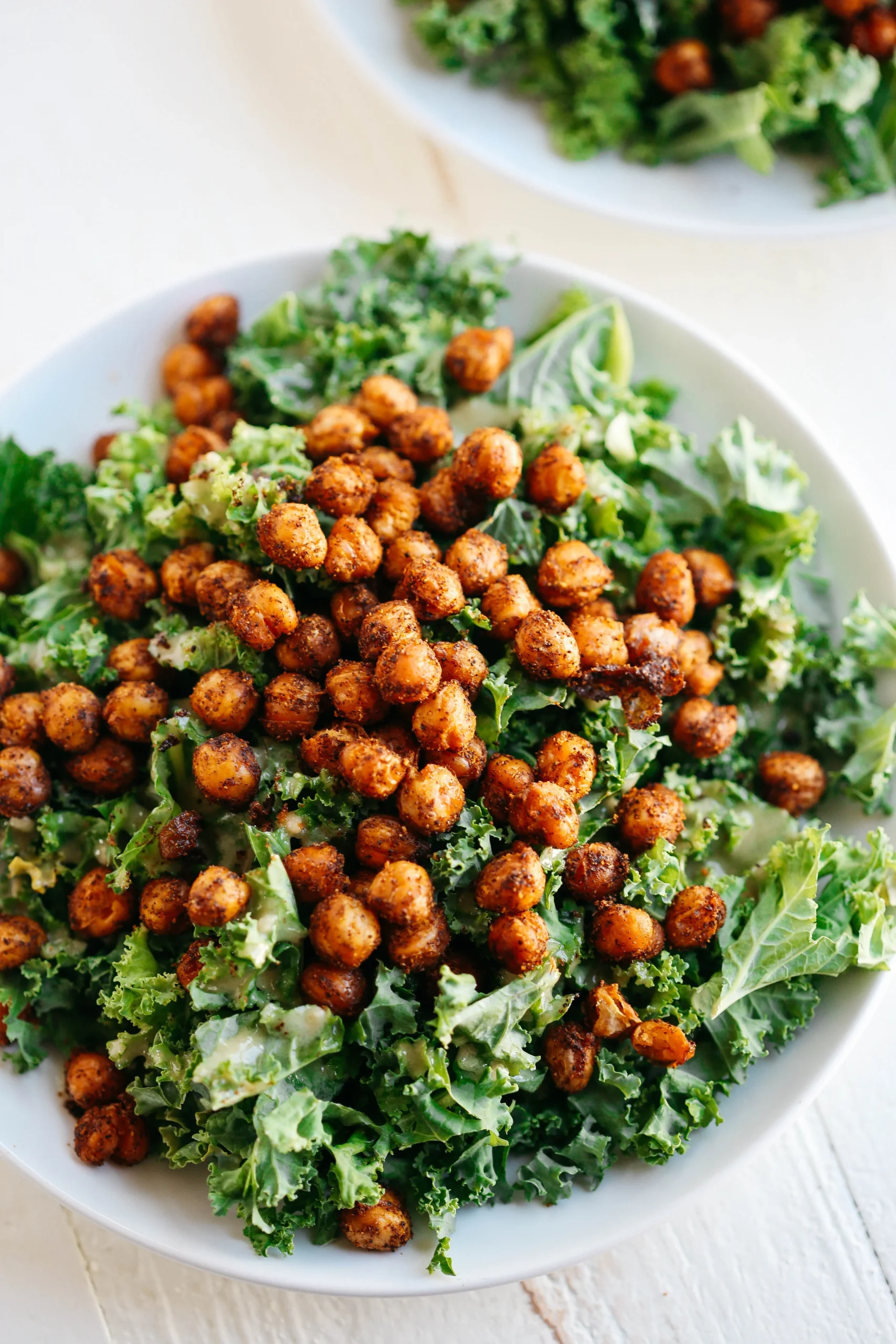 Kale Salad with Butternut Squash Chickpeas and Tahini Dressing