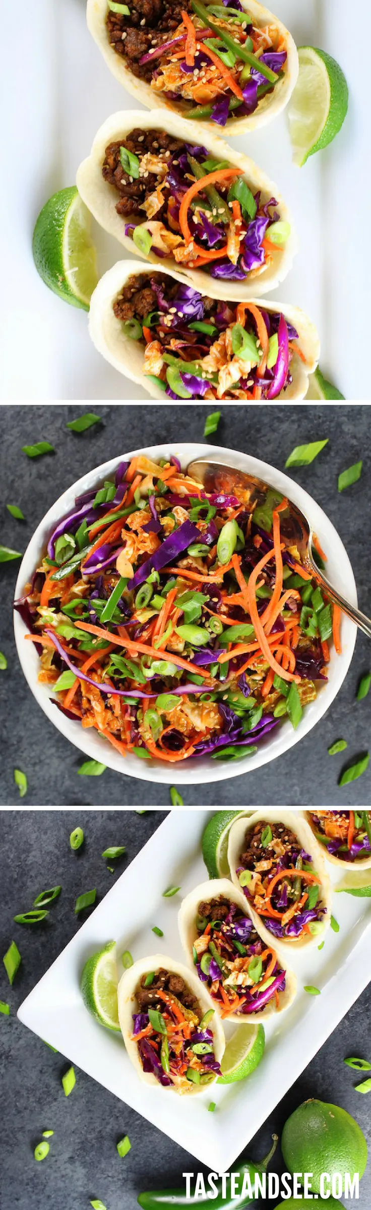 Korean Mini Taco Boats with Spicy Asian Slaw