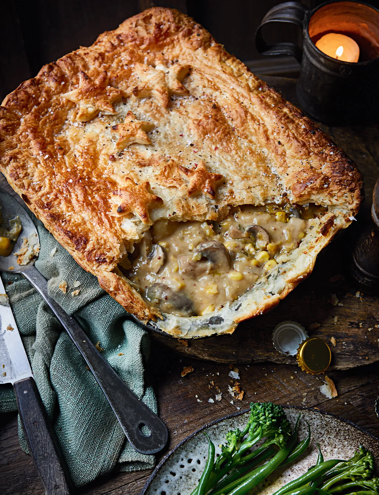 Leek Mushroom Ale and Sausage Pie (Vegan)