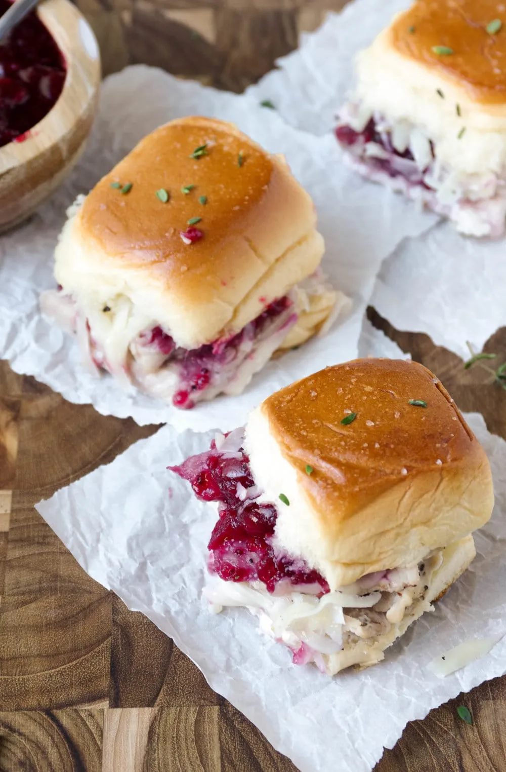 Leftover Turkey Cranberry Sliders with Asiago Cheese