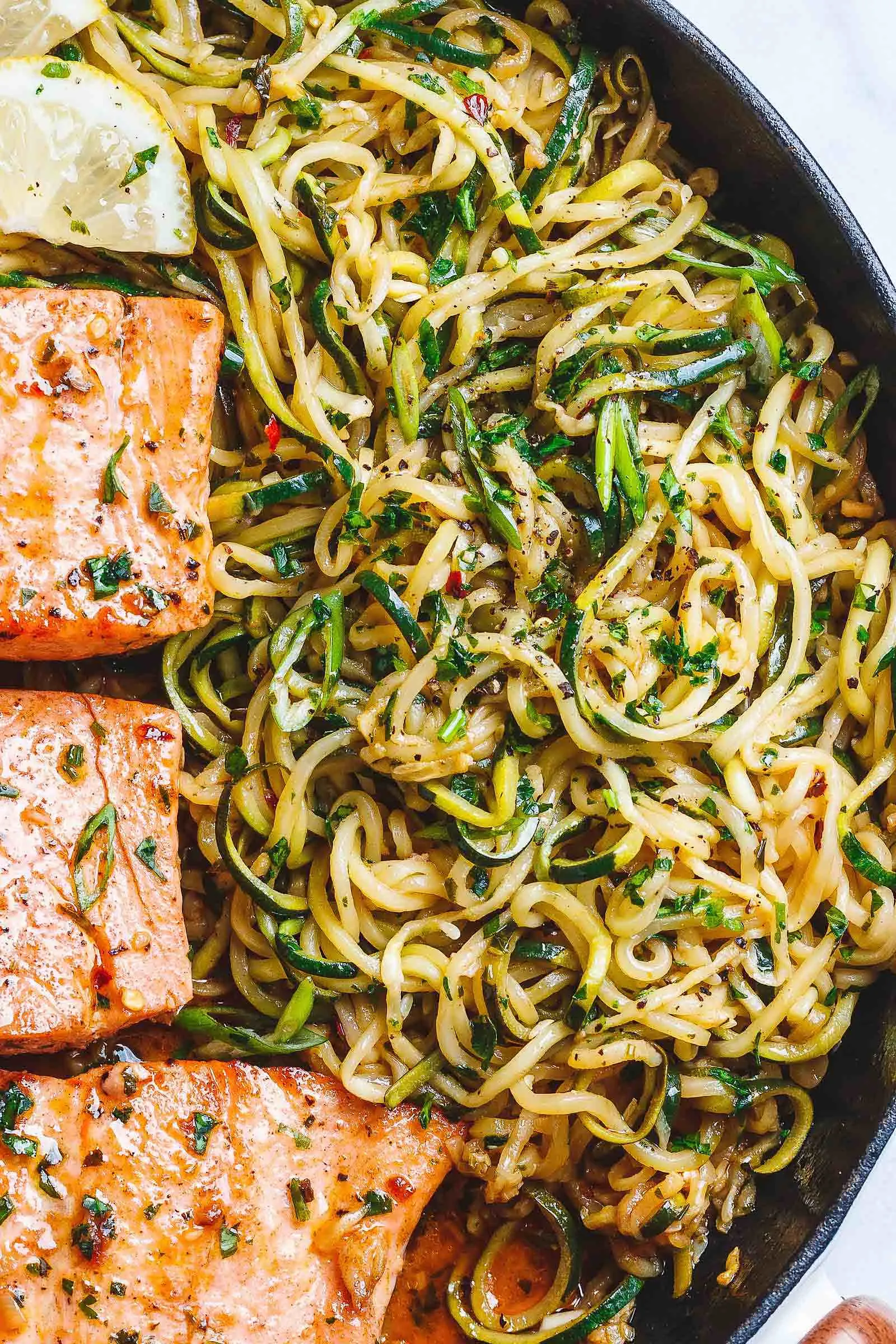 Lemon Buttered Salmon Zucchini Garlicky Kale