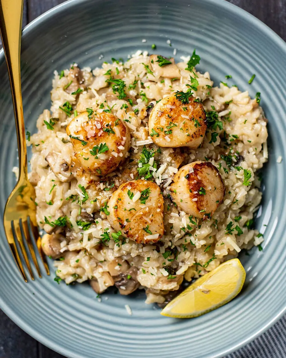 Lemon Chive Butter Seared Scallops with Parmesan Risotto