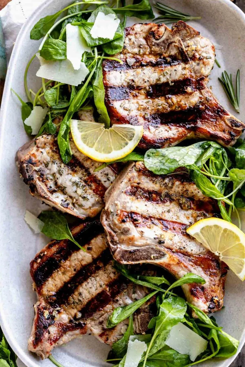 Lemon Rosemary Pork Chops with Arugula Salad