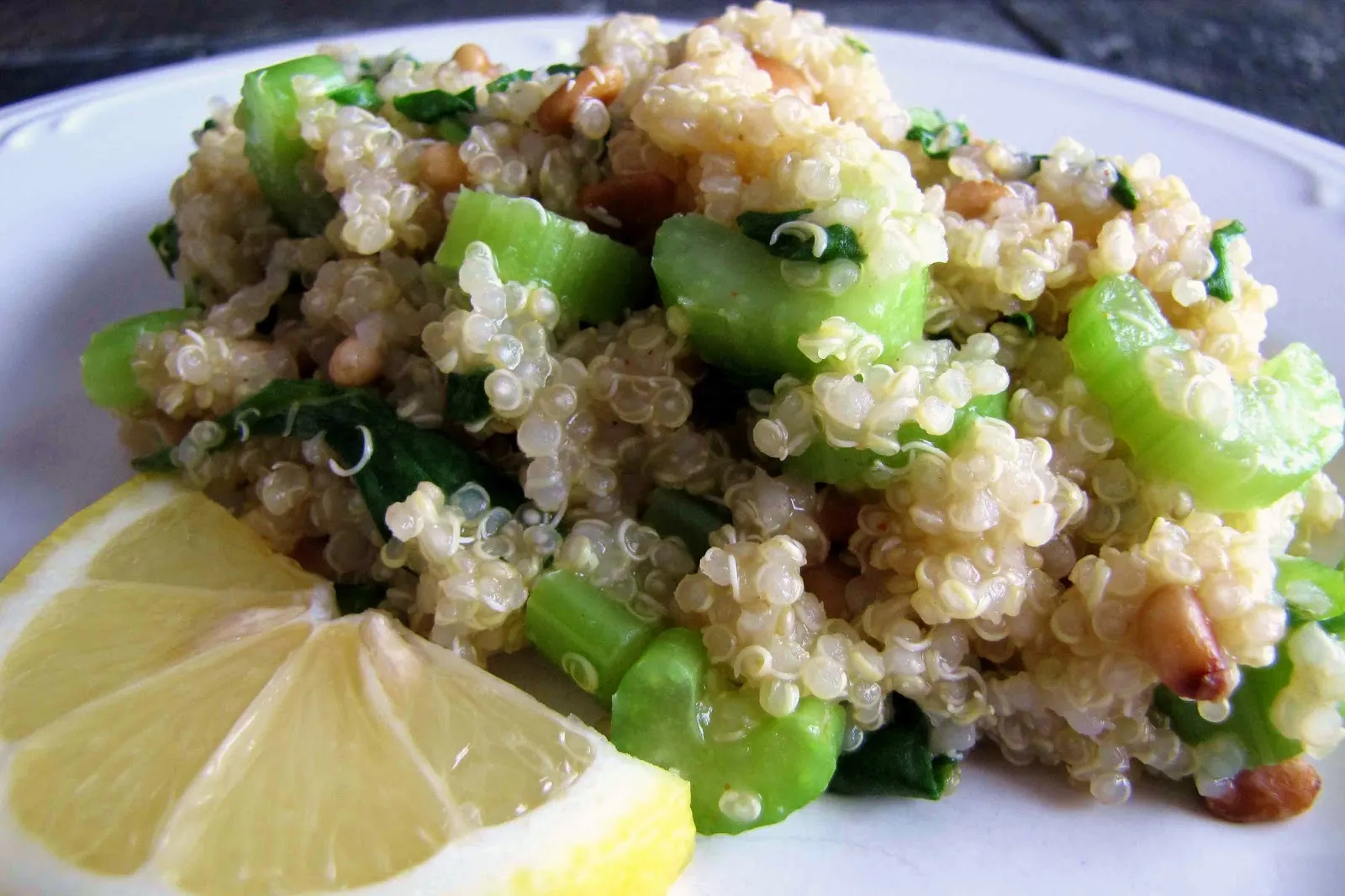 Lemony Quinoa with Pine Nuts and Spinach