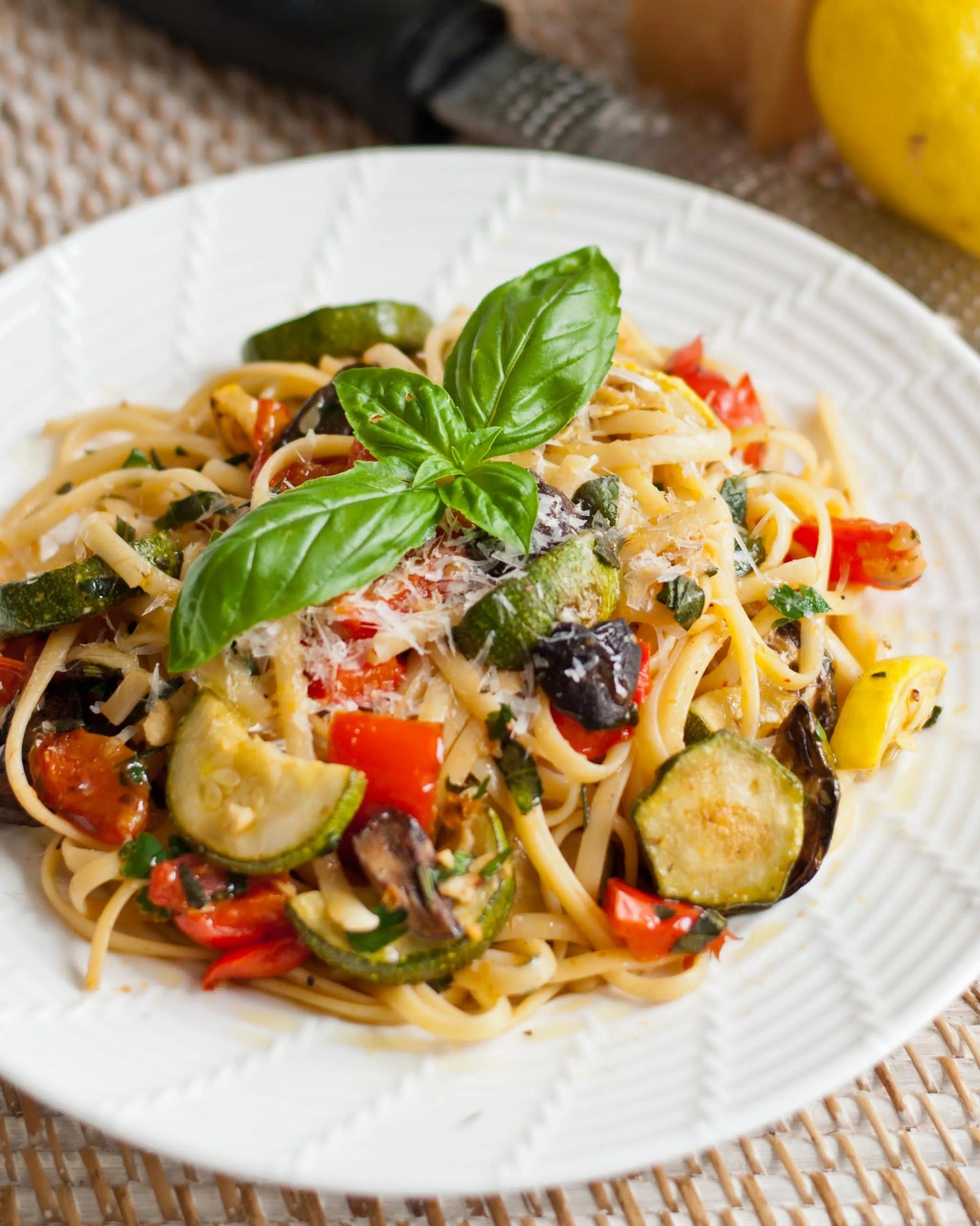 Lemony Summer Linguine with Grilled Vegetables for Sunday Supper