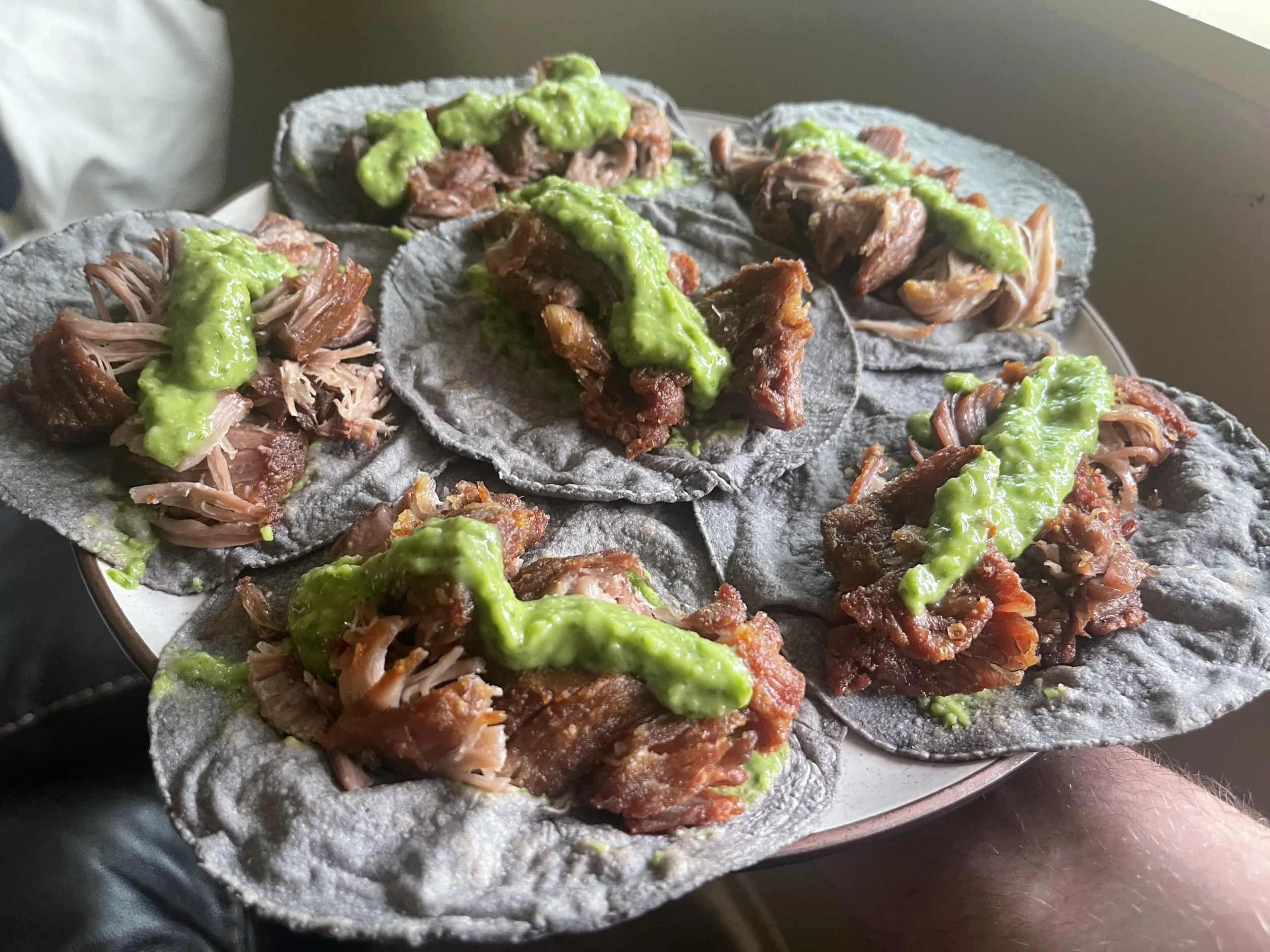 Loaded Carnitas Tacos with Avocado Tomatillo Salsa