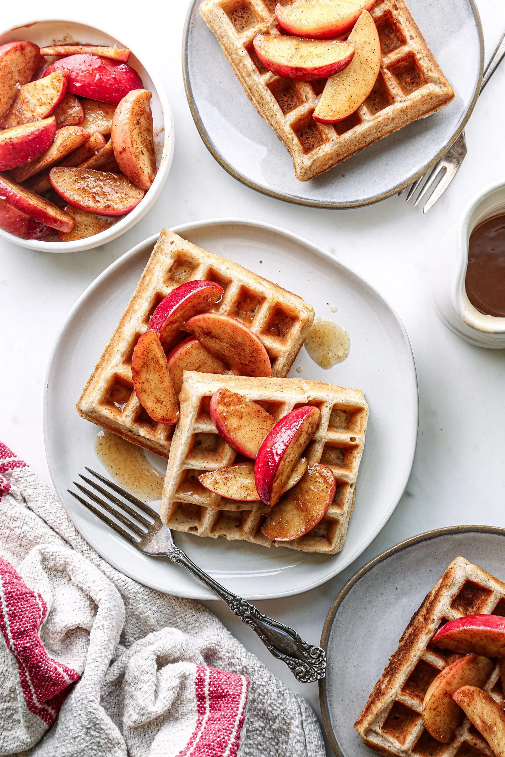 Lowfat Cinnamon Apple Waffles with Cider Syrup