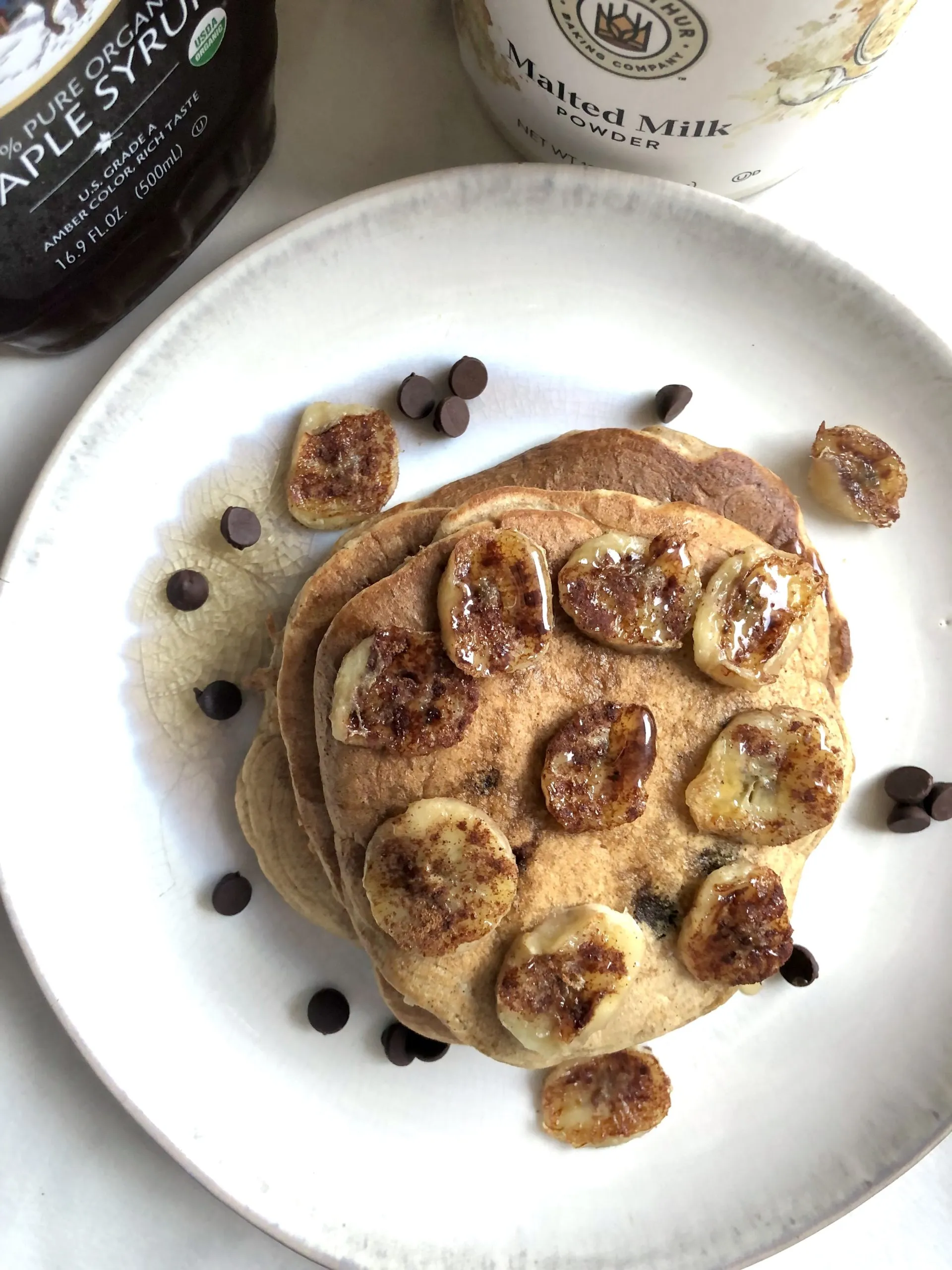 Malted Chocolate Chip Banana Pancakes