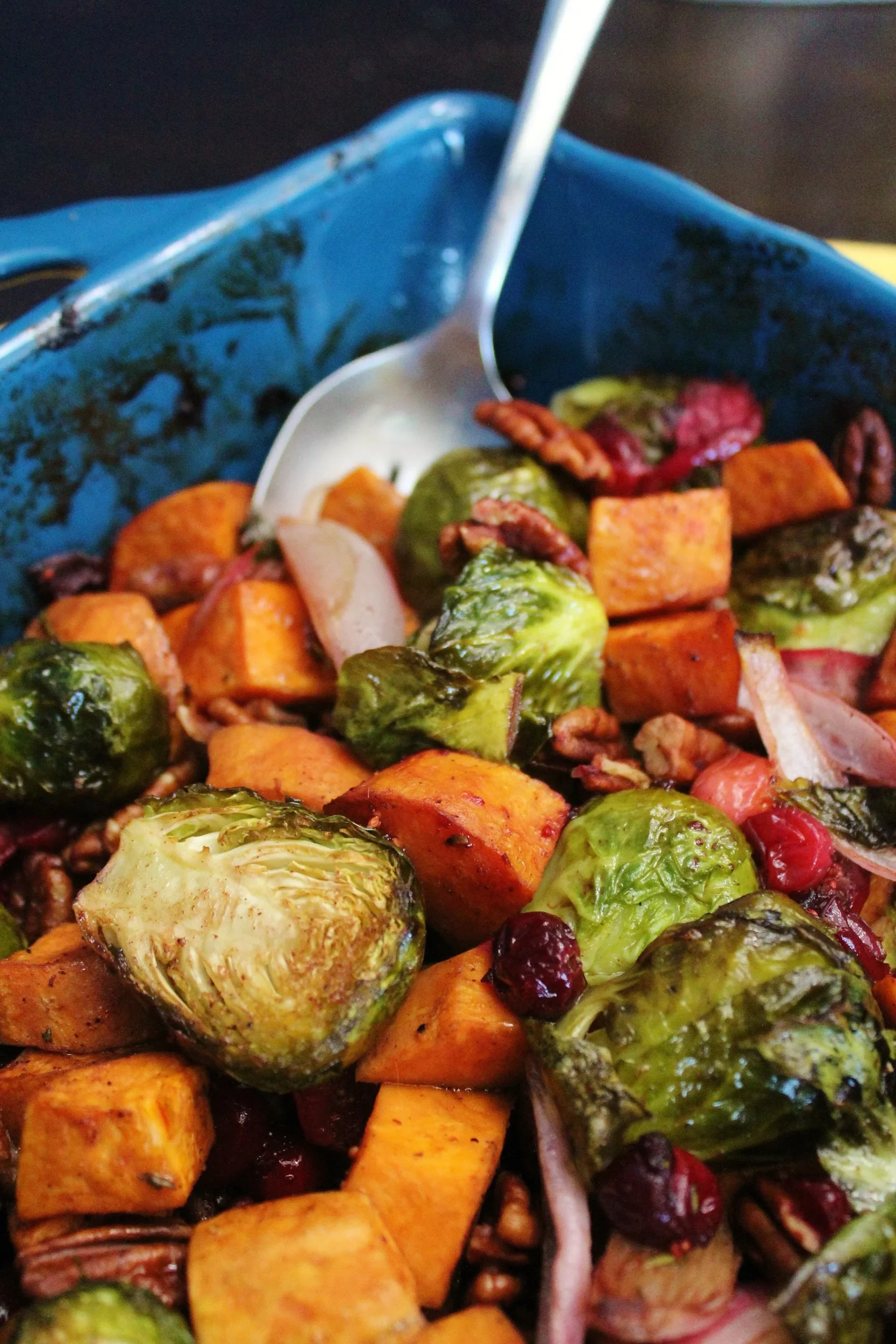 Maple Roasted Sweet Potatoes and Brussels Sprouts