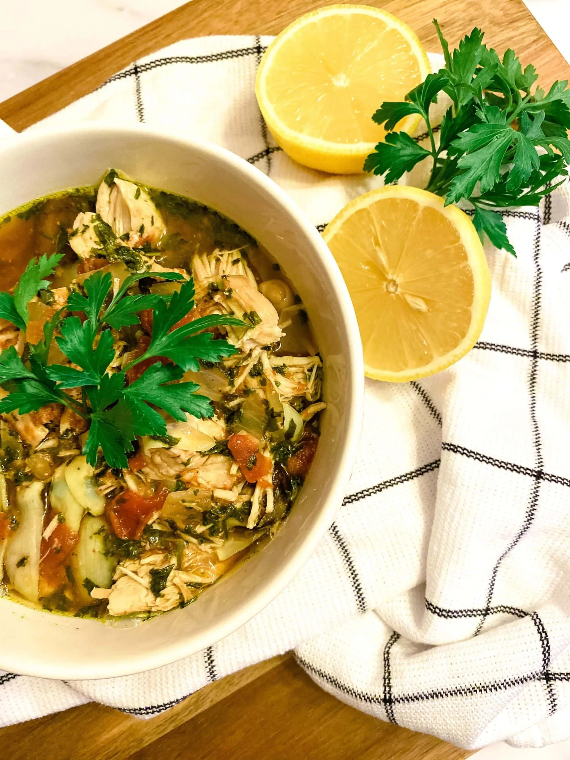 Mediterranean Chicken Bean Pasta Soup