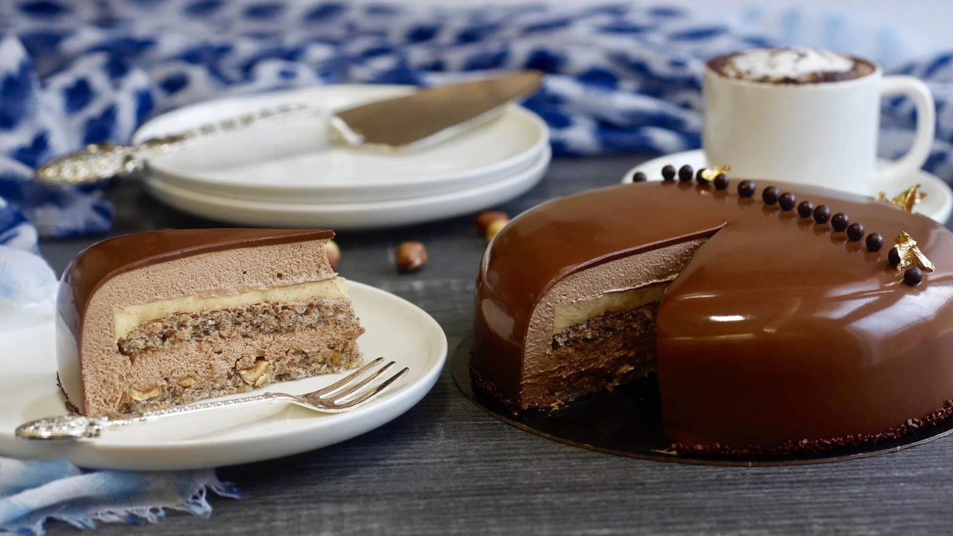 Milk Chocolate Mousse Cake with Hazelnut Crunch Crust