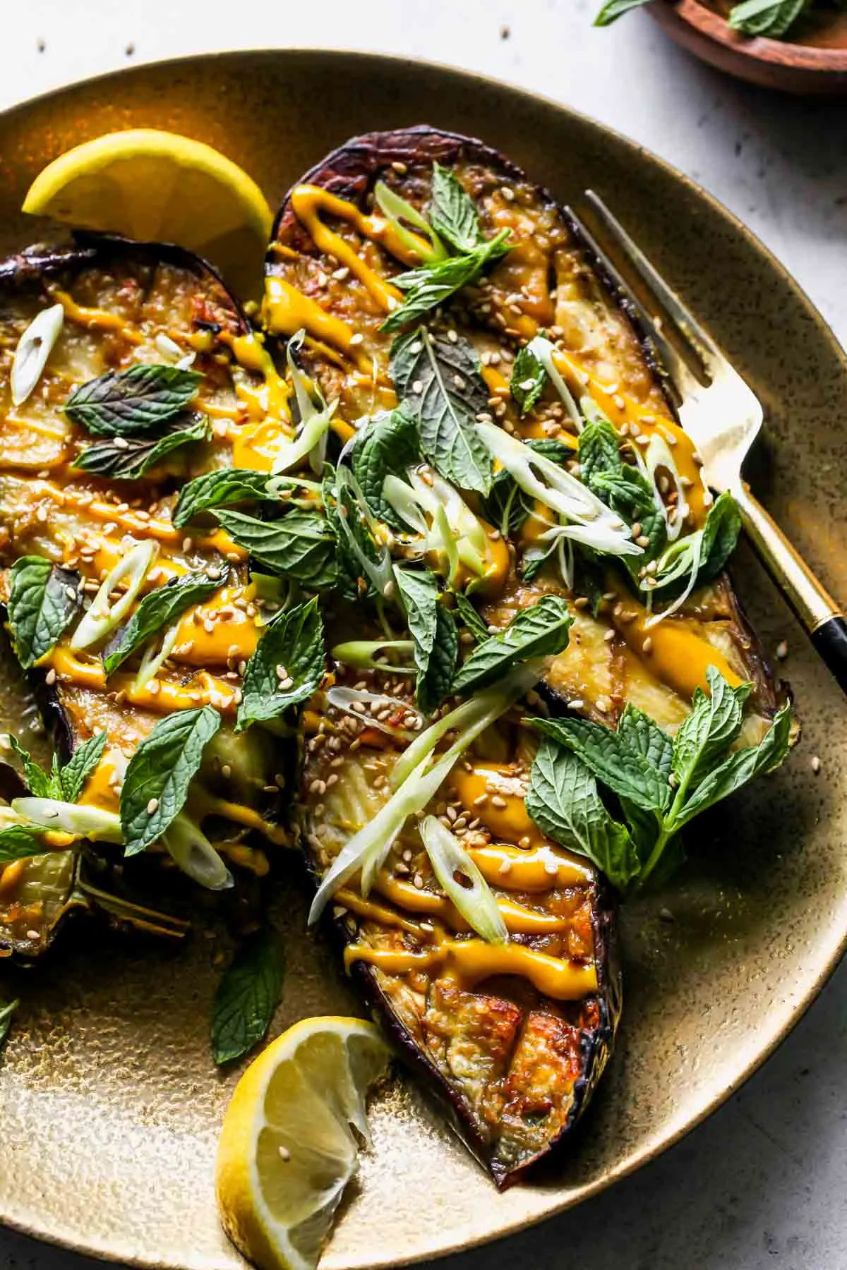 Miso Roasted Eggplant with Turmeric Tahini Sauce