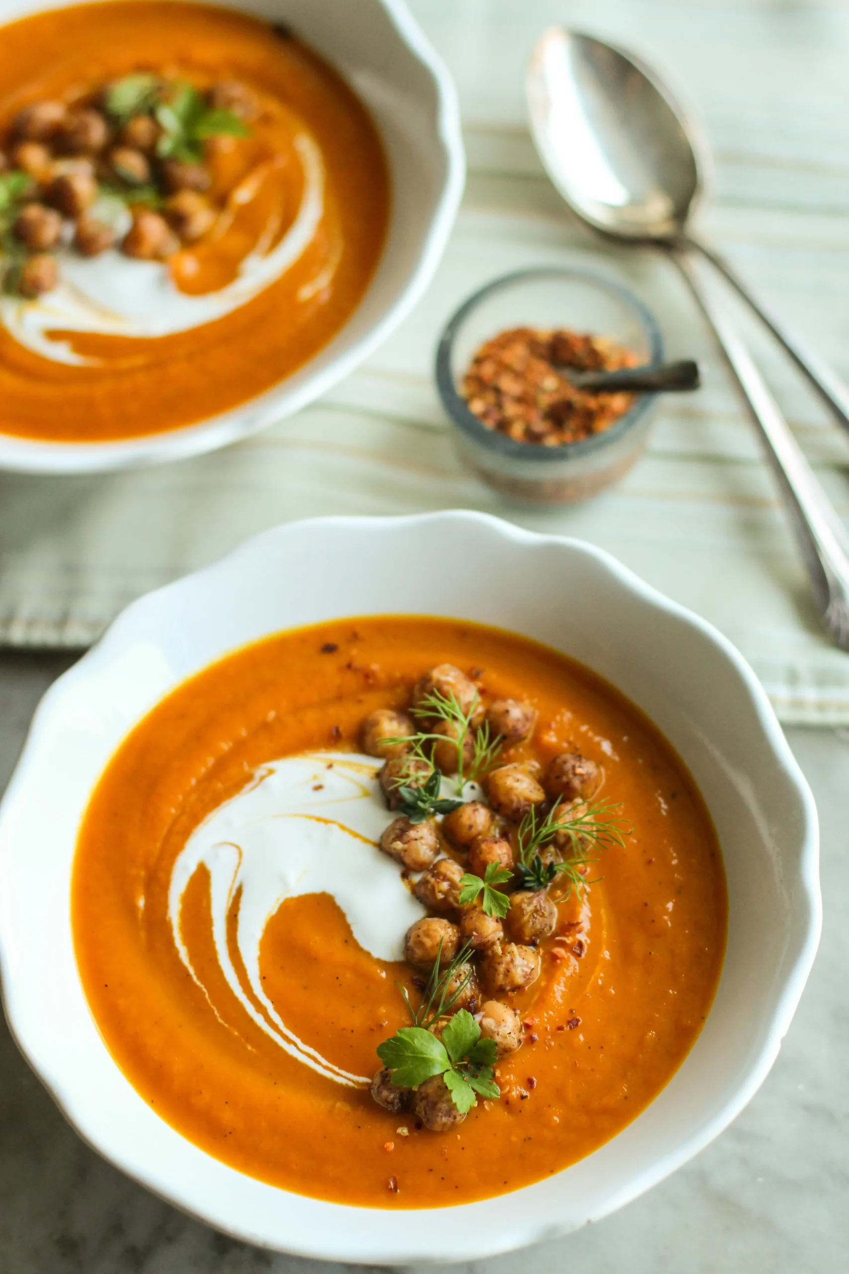 Moroccan Carrot Soup with Lemon Honey Yogurt