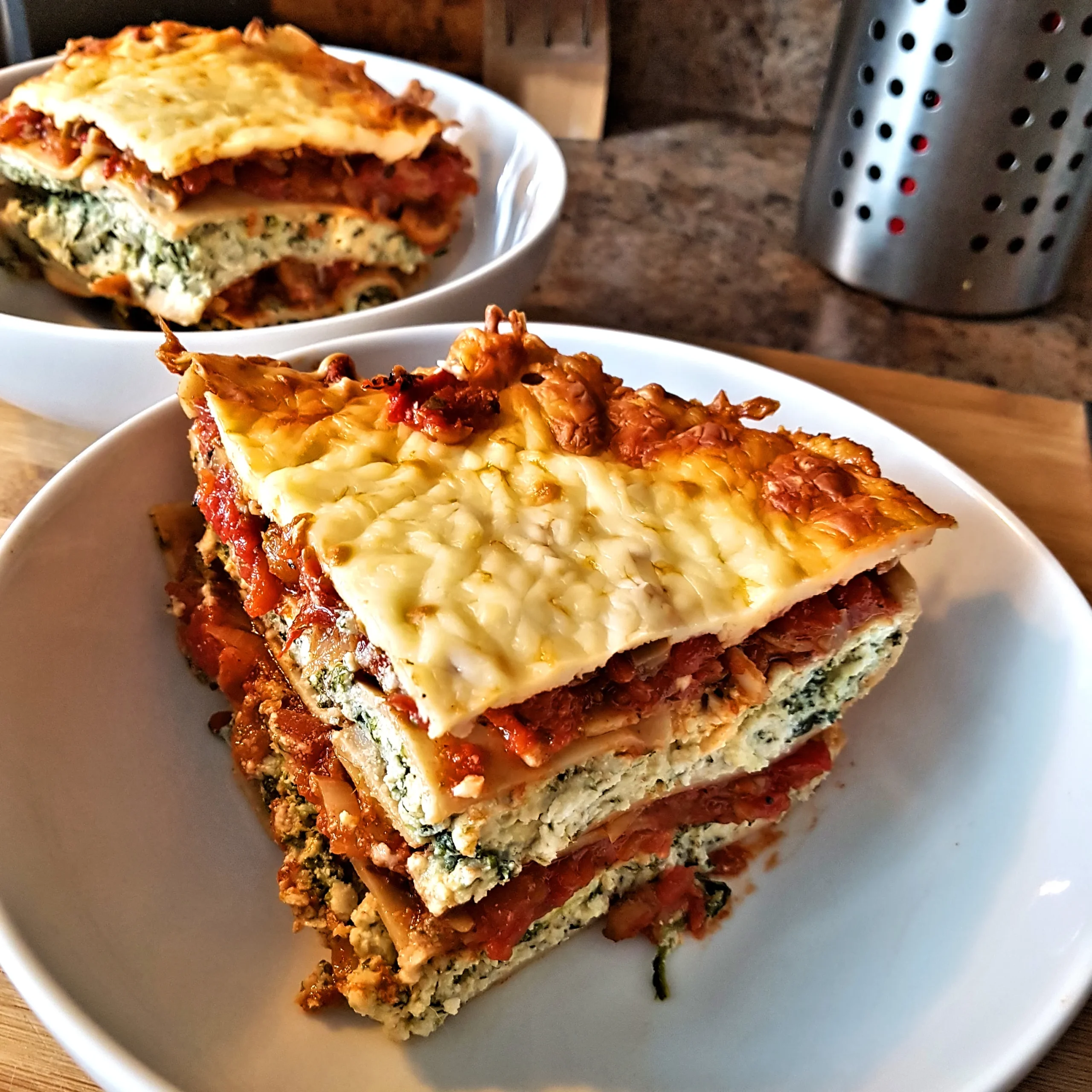 Mushroom and Roasted Red Pepper Spinach Lasagna