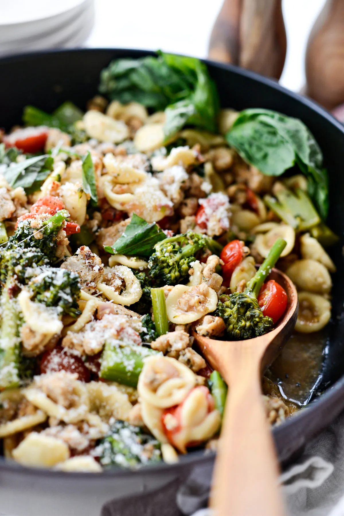 One Pan Lemony Orecchiette with Sausage and Broccolini