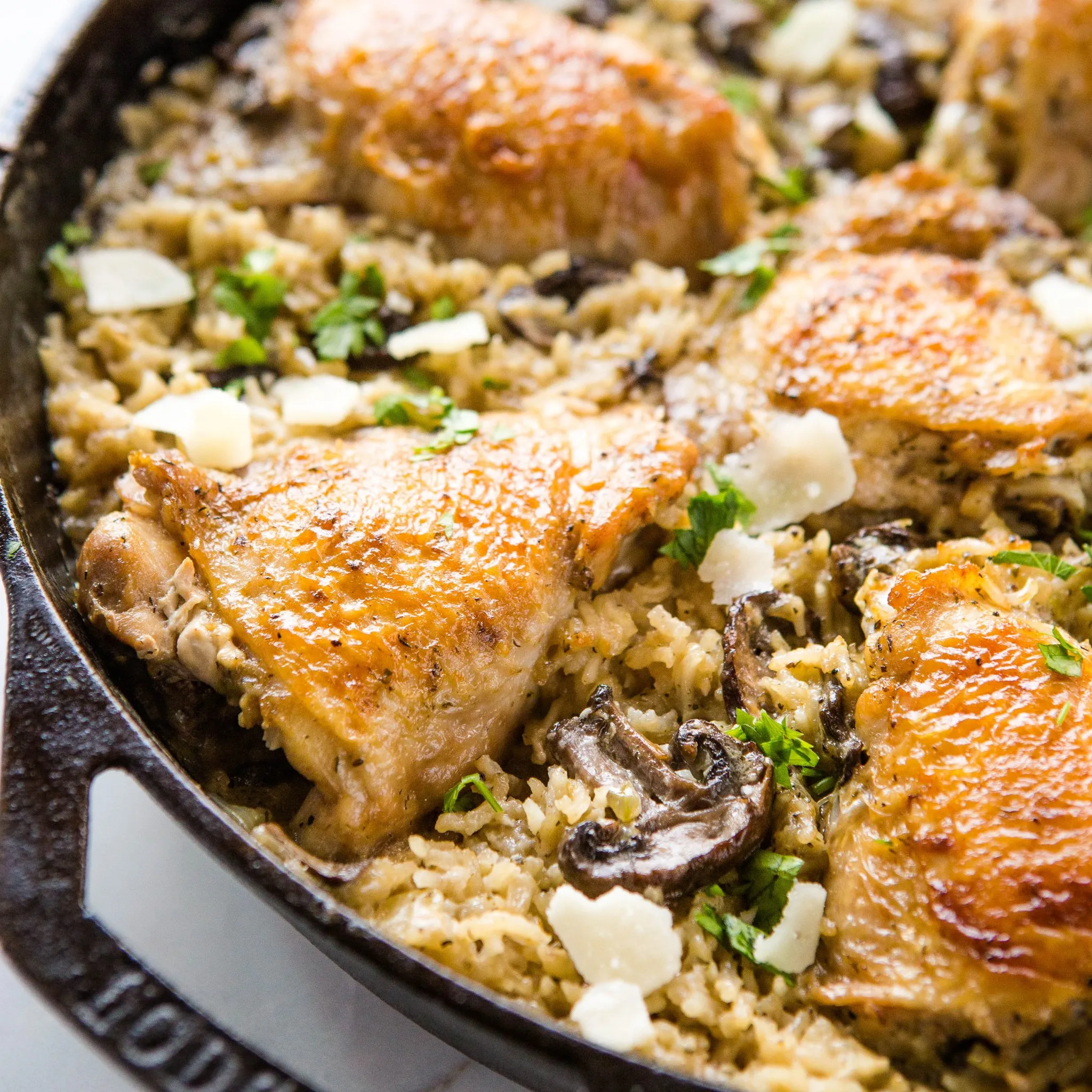 One Pot Creamy Chicken with Mushroom and Leek Rice