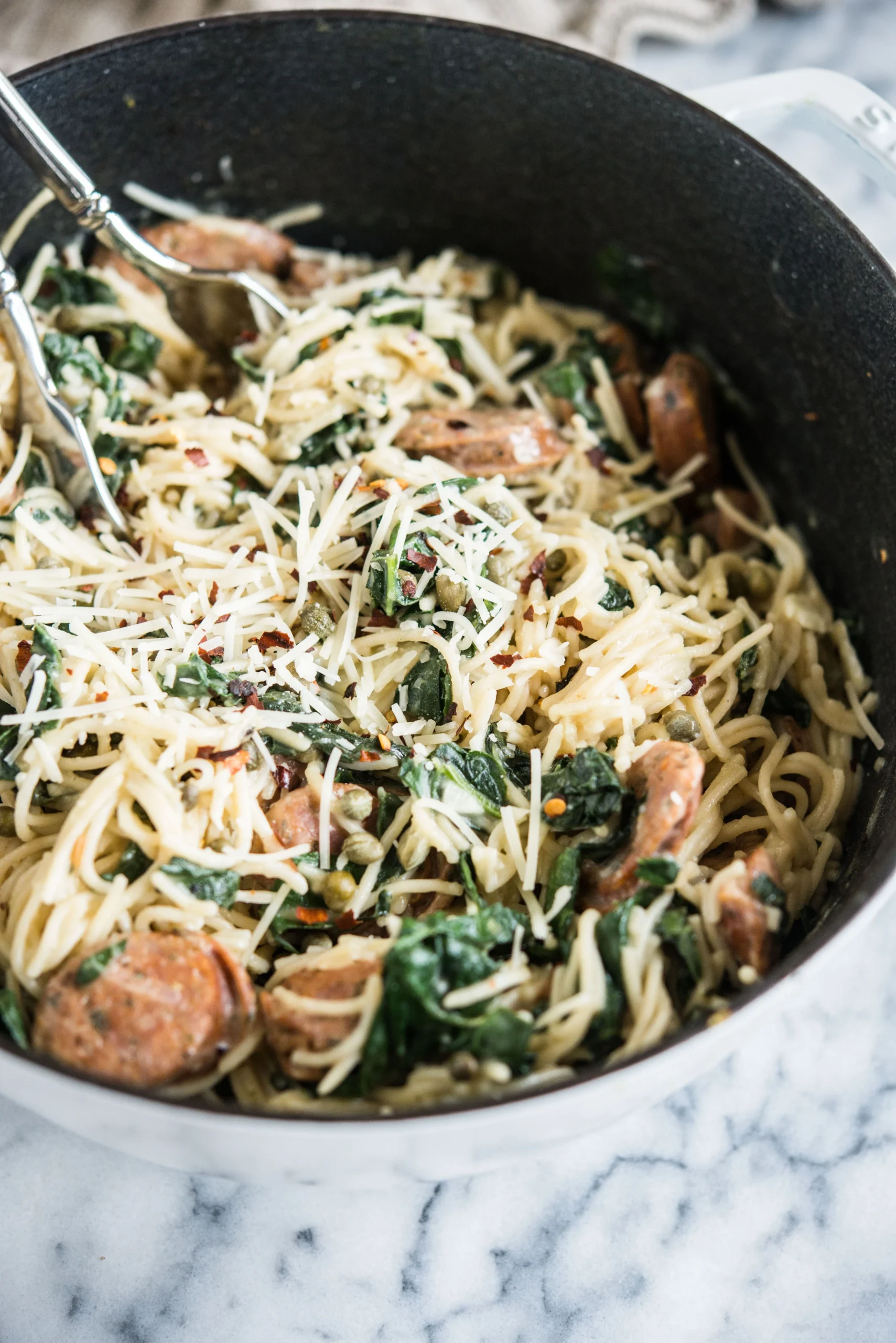 One Pot Pasta with Italian Sausage and Kale