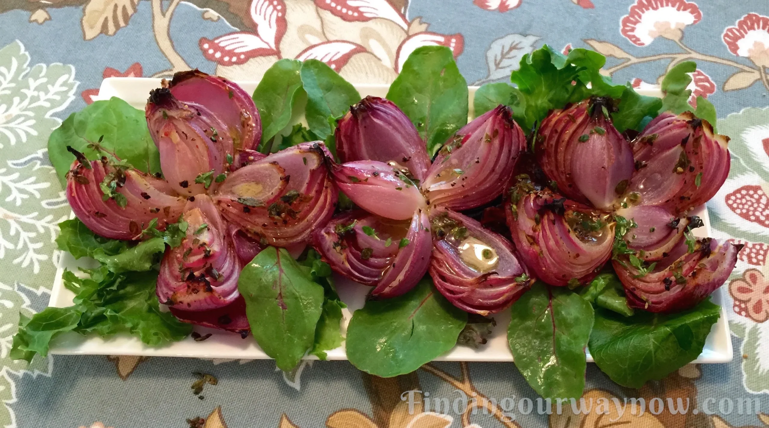 Onion Flowers with Bacon Sherry Vinaigrette