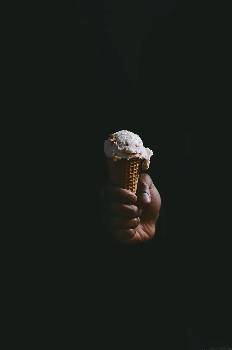 Orange Blossom Clove Ice Cream with Candied Blood Orange Freckles