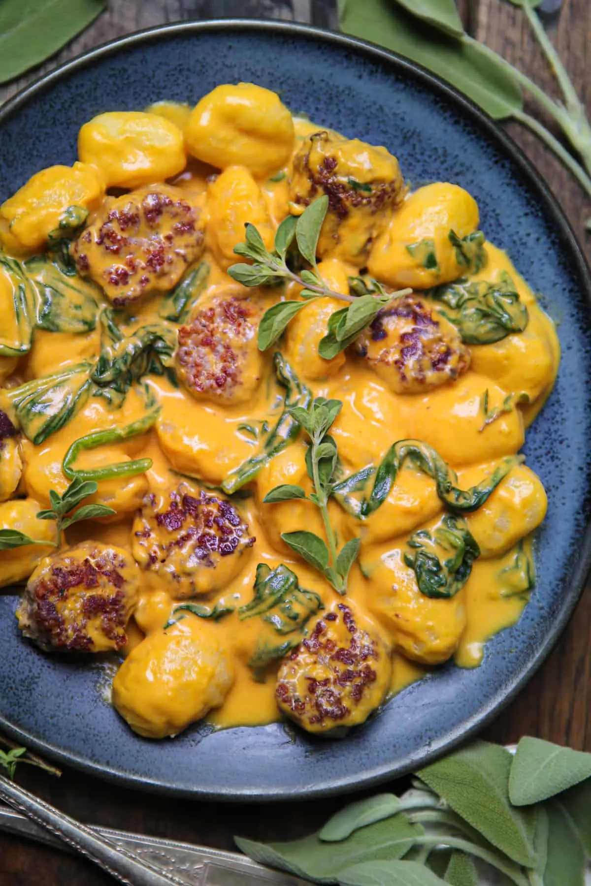 Pan Fried Gnocchi with Pumpkin Spinach