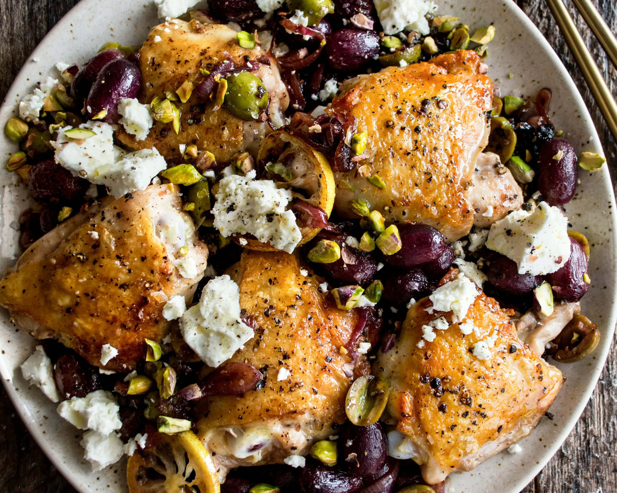 Pan Roasted Chicken with Grapes Olives