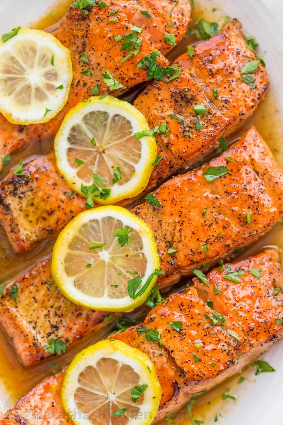 Pan Seared Salmon with Basil Butter Sauce