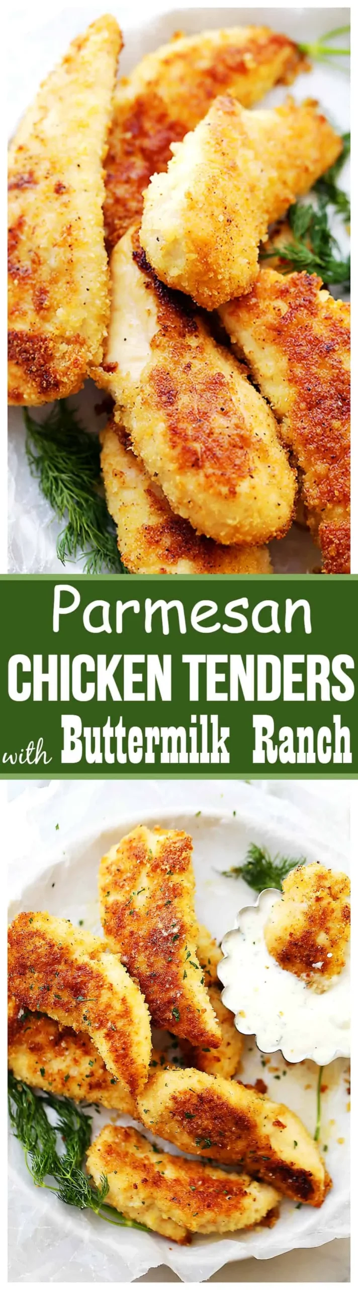 Parmesan Crusted Chicken Tenders with Buttermilk Ranch Dressing