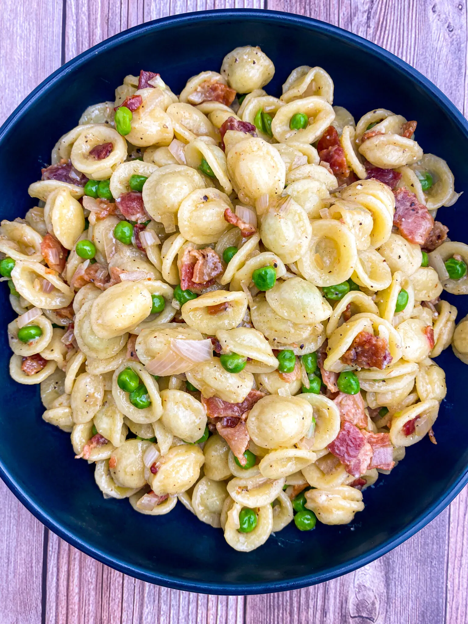 Pasta with Bacon, Peas, and Corn