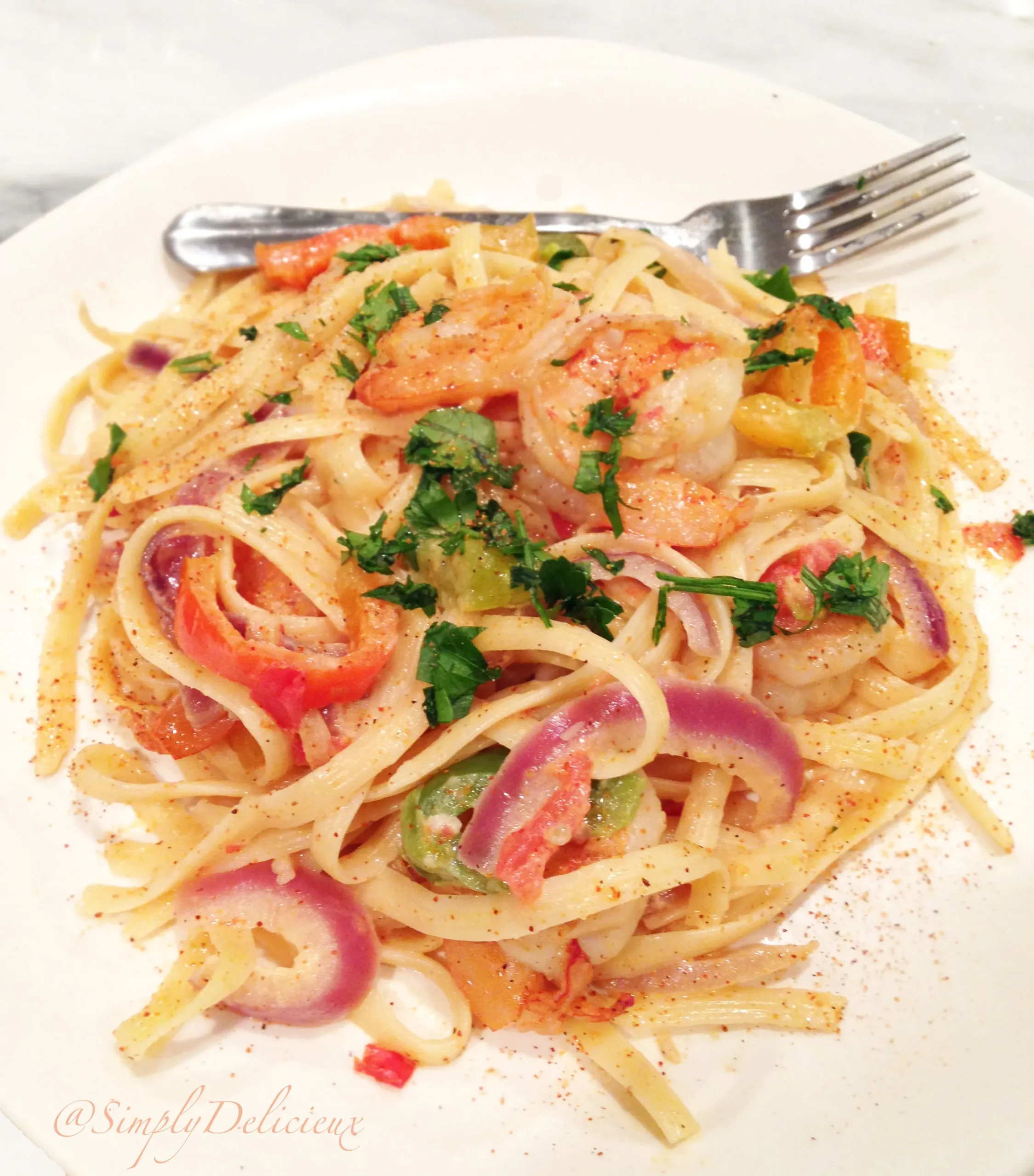 Pasta with Cuban Creole Shrimp
