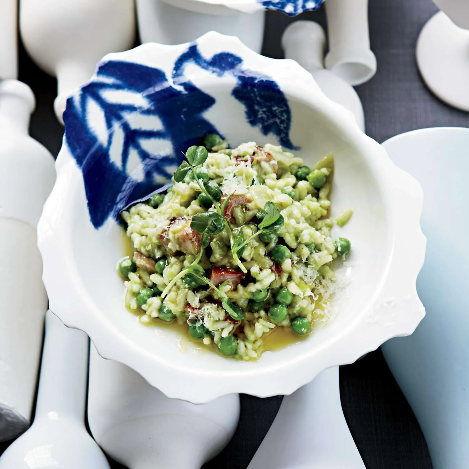 Pea Bacon and Pesto Risotto