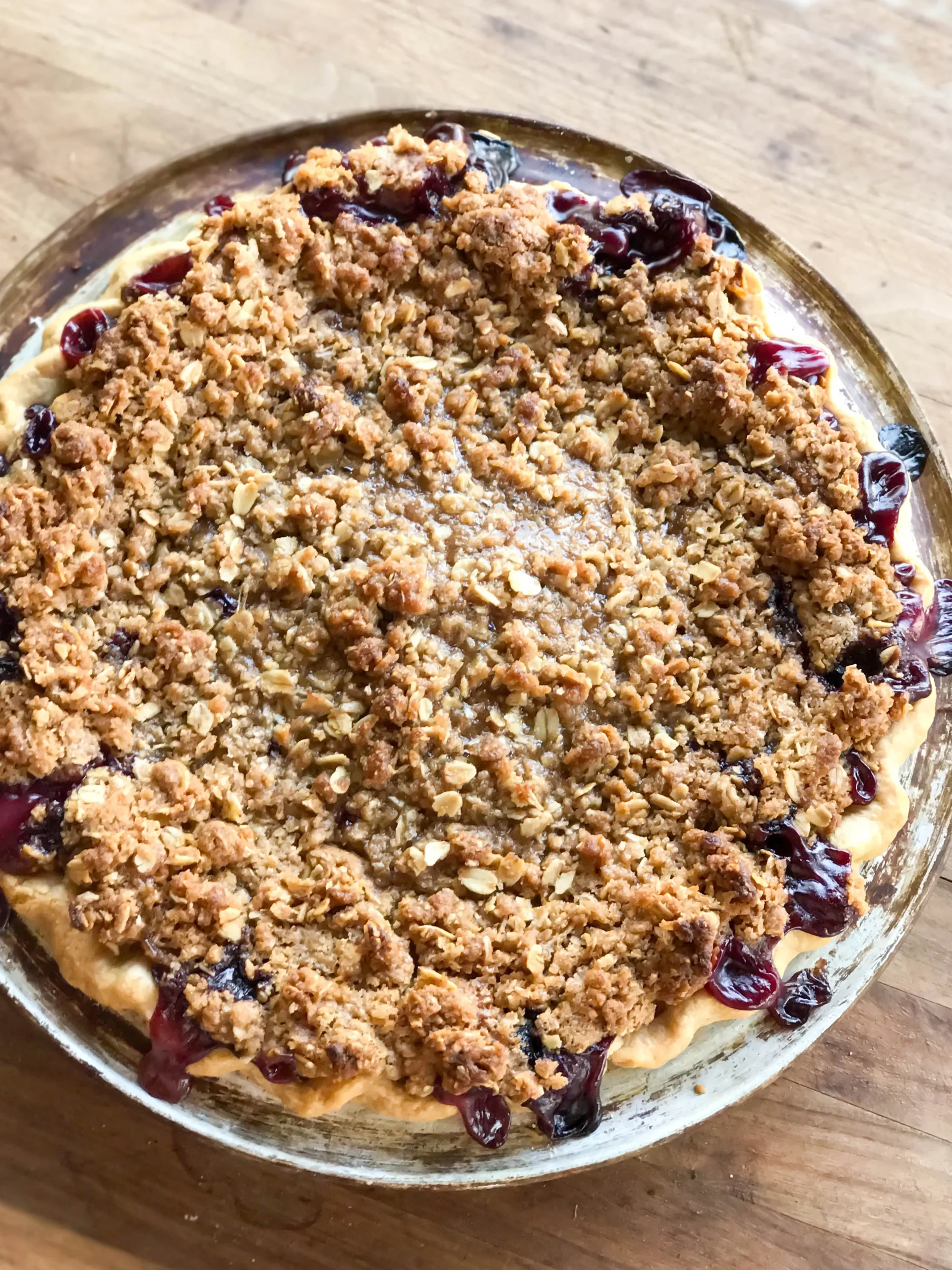 Peach Blueberry Cream Crumble Pie