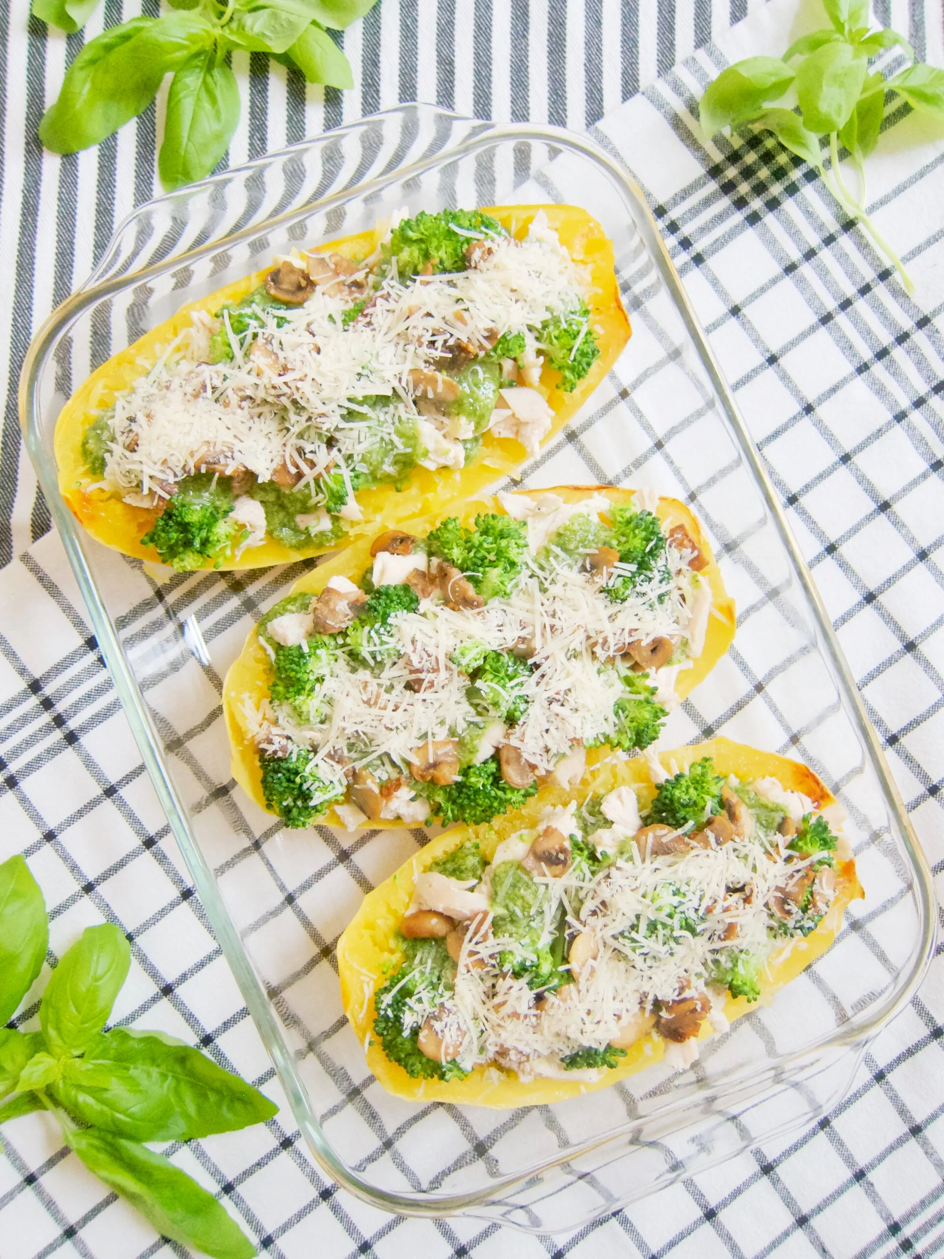 Pesto Spaghetti Squash Boats