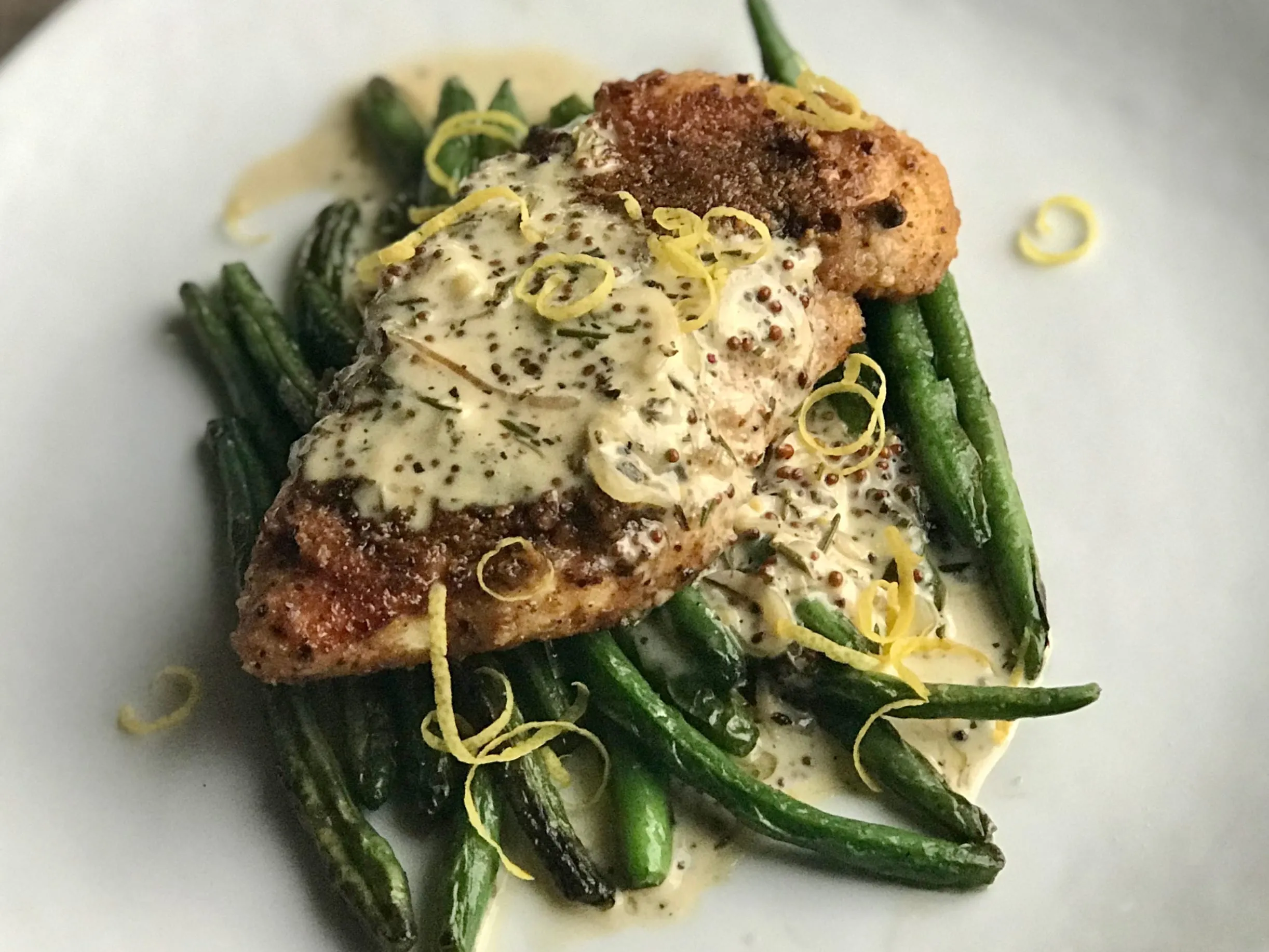Pistachio Crusted Chicken with Raspberry Mustard Sauce