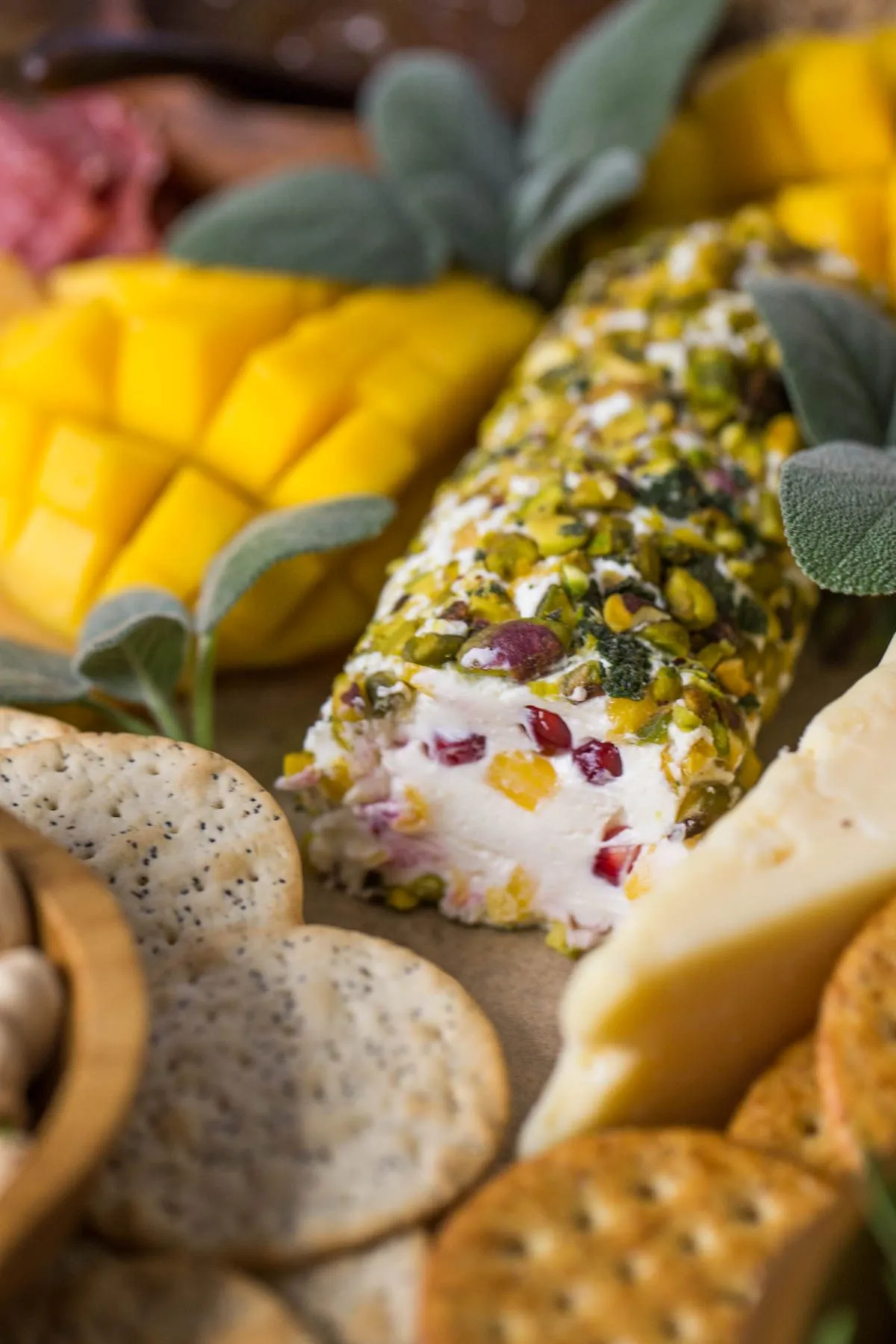 Pistachio Crusted Mango Cheese Log