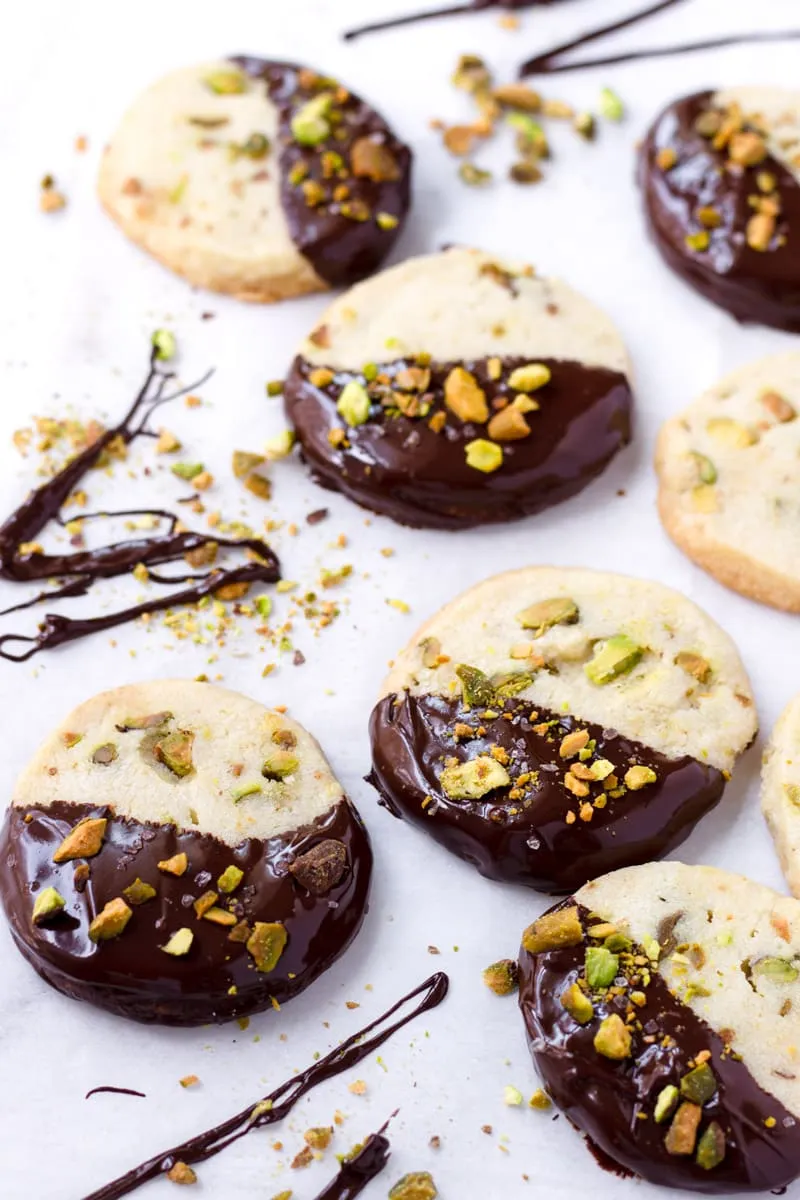 Pistachio Shortbread Cookies with Dark Chocolate Filling