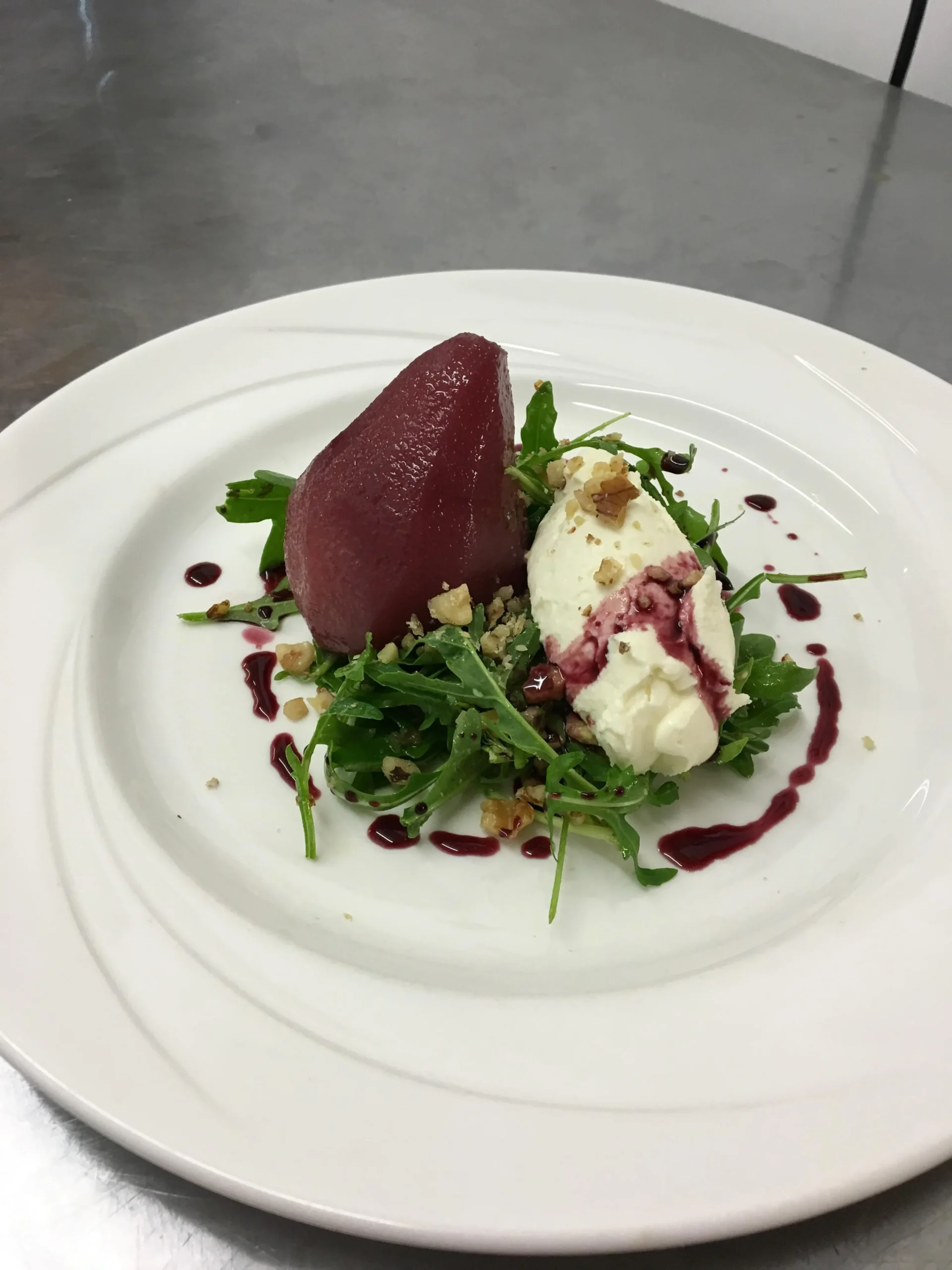Poached Pear Salad with Goat Cheese