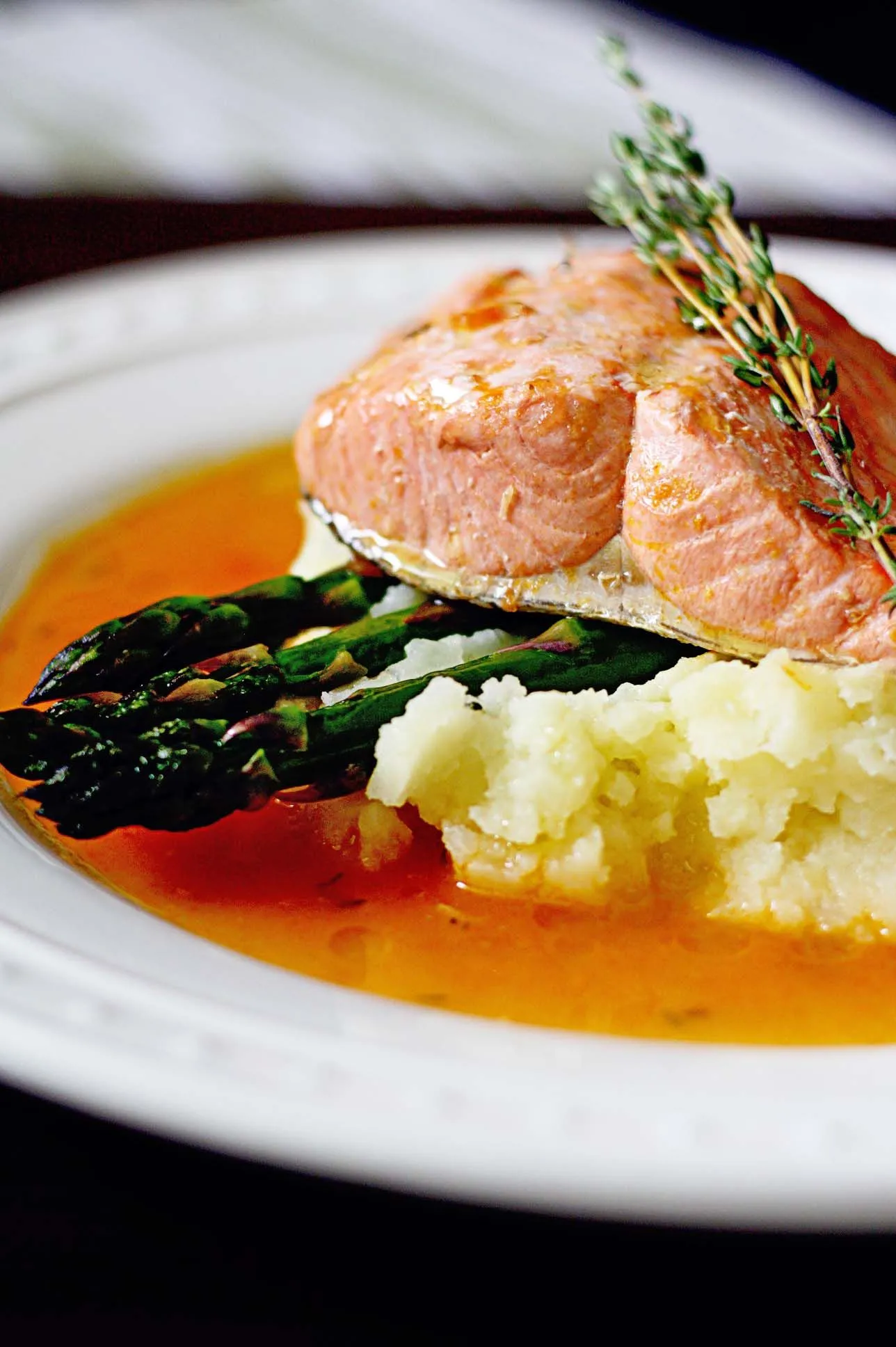 Poached Salmon in Tomato Garlic Broth