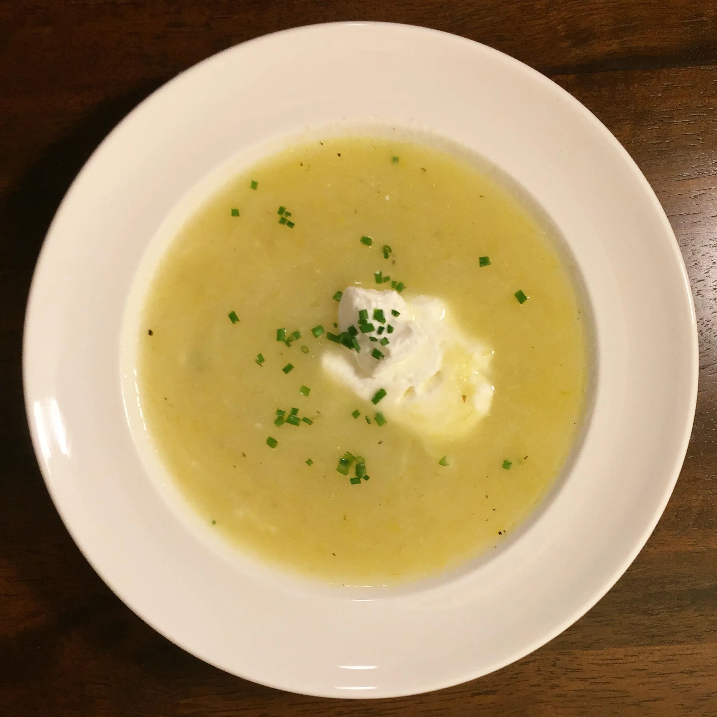 Potage Parmentier Potato Leek Soup with Toasted Pepitas and Herbs
