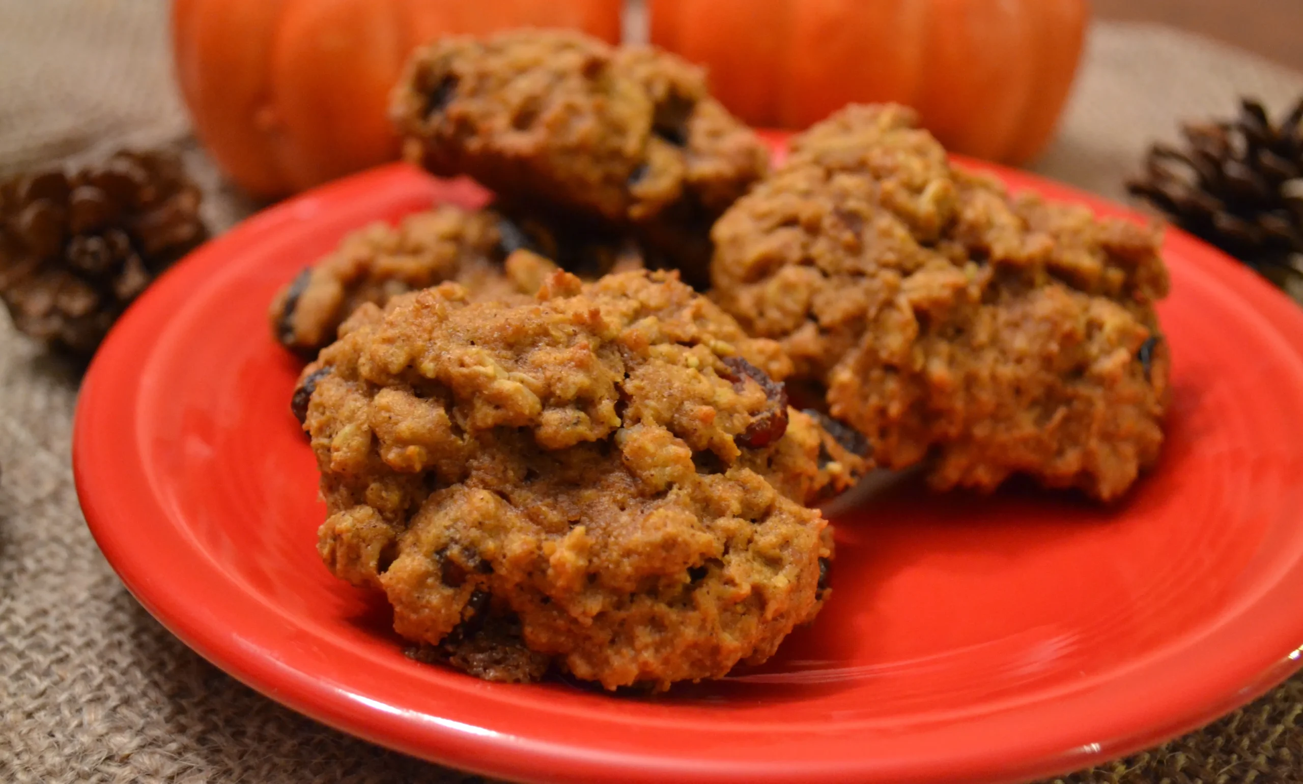 Pumpkin Oatmeal Cookies with Walnuts and Dried Cranberries