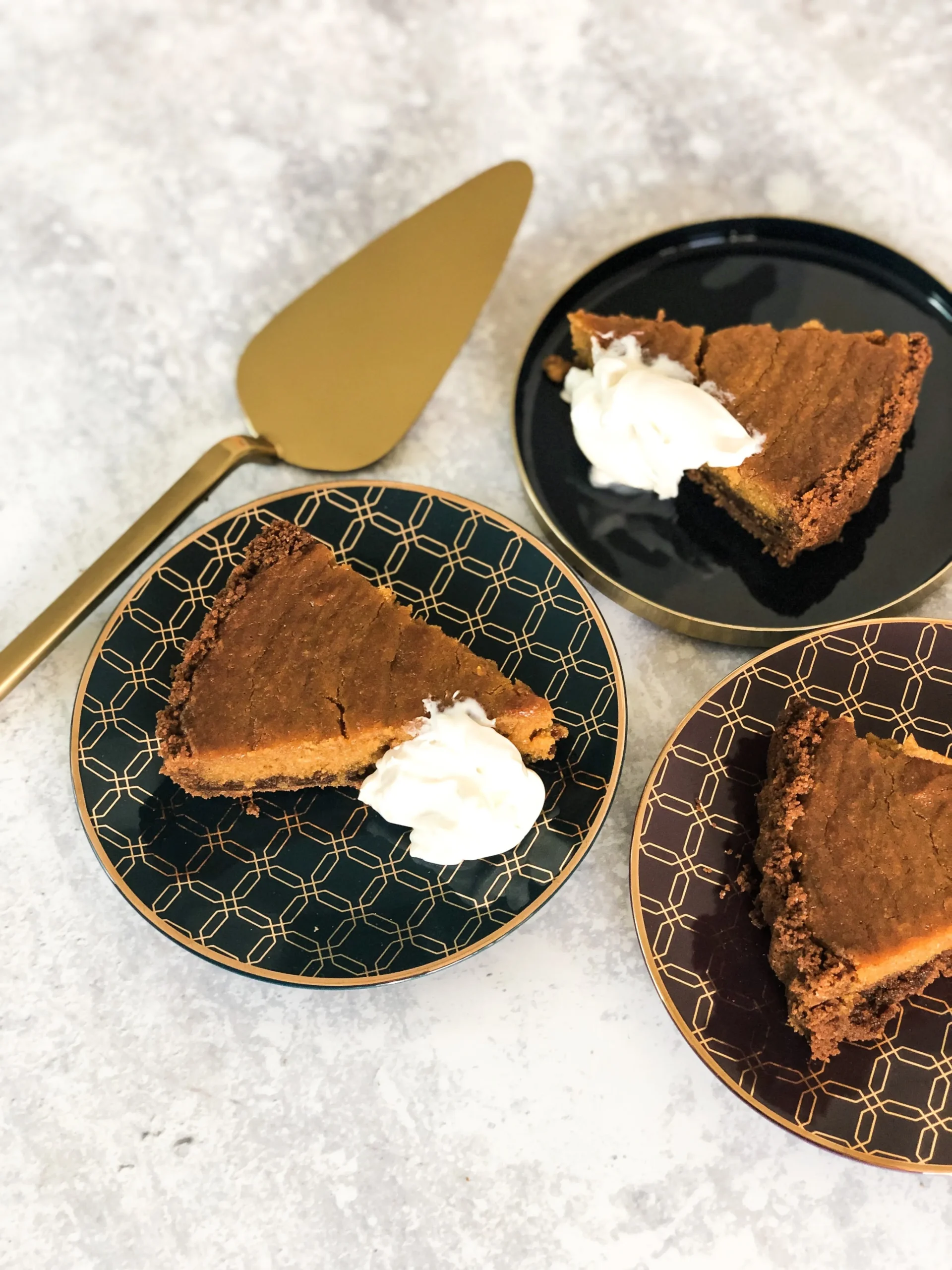Pumpkin Pie with a Speculoos Cookie Crust and a Crème Fraîche Swirl