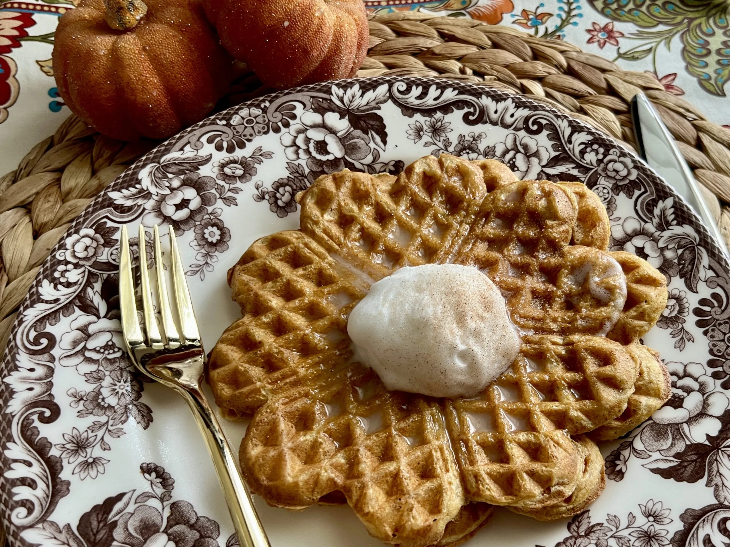 Pumpkin Waffles with Whipped Cinnamon Honey Butter