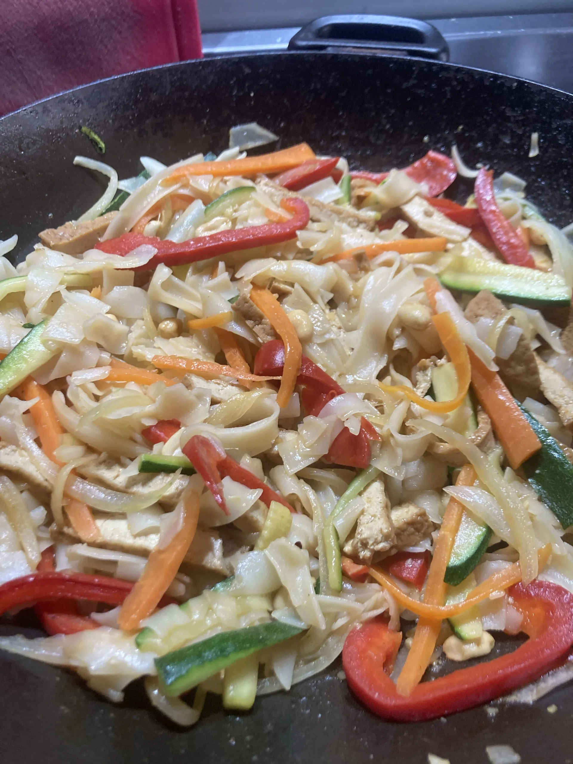 Rainbow Vegetarian Pad Thai with Peanuts and Basil