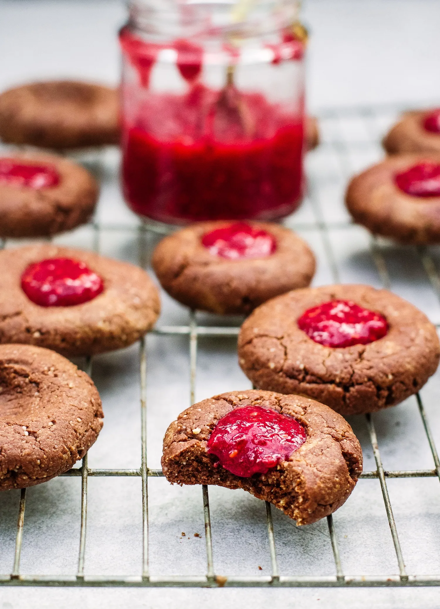 Raspberry Chocolate Thumbprint Cookies