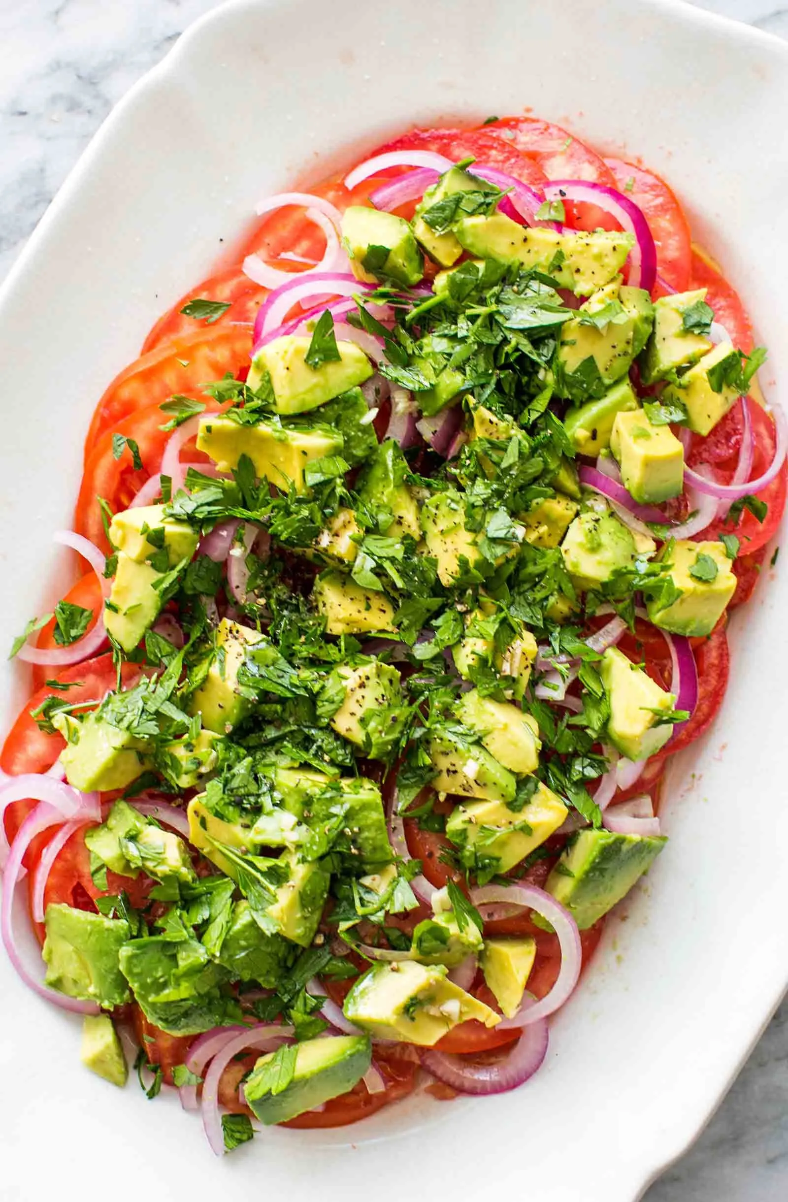 Red Onion Salad with Avocado Dressing