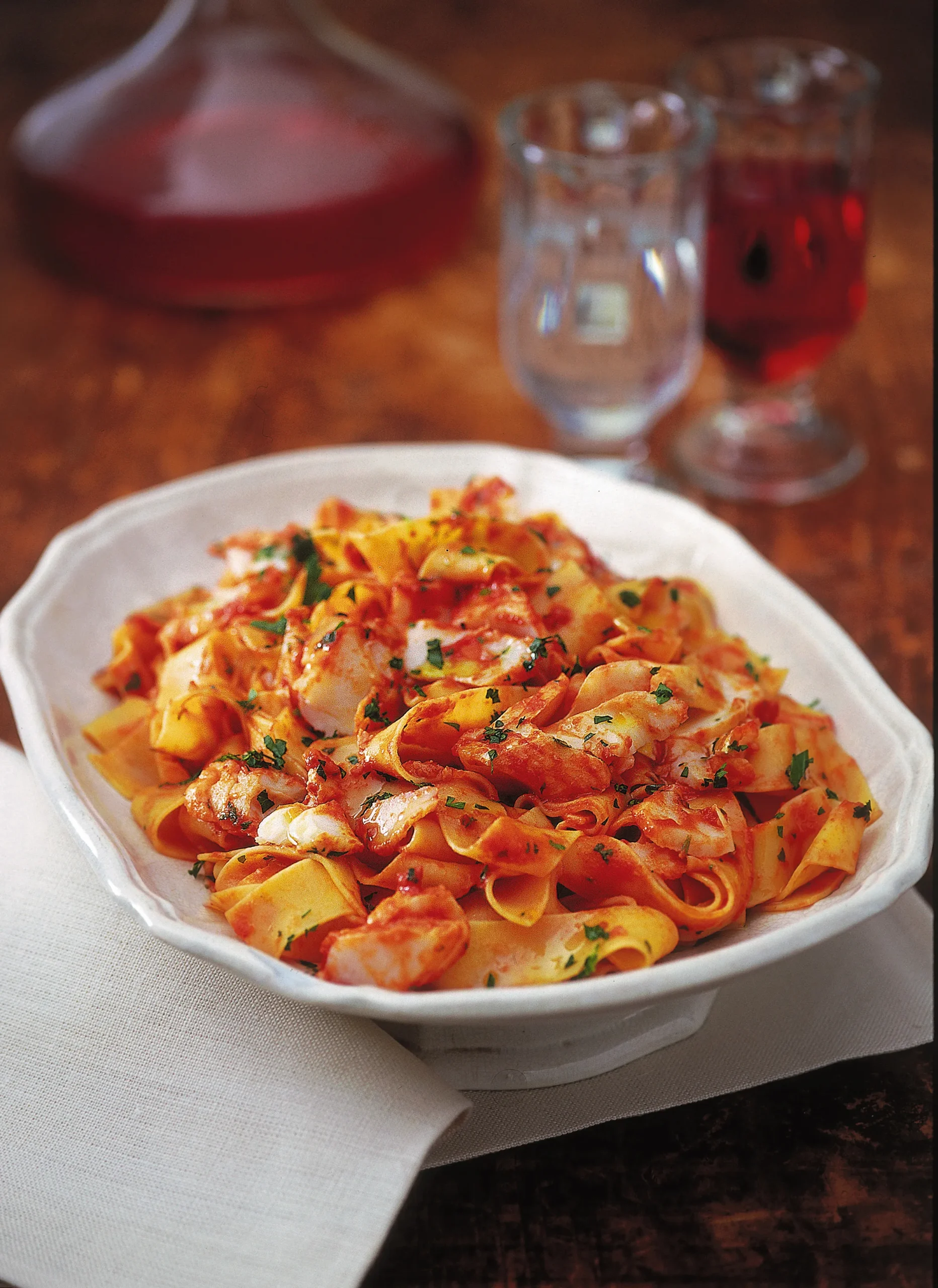 Red Pappardelle with Bacala Potatoes and Chives