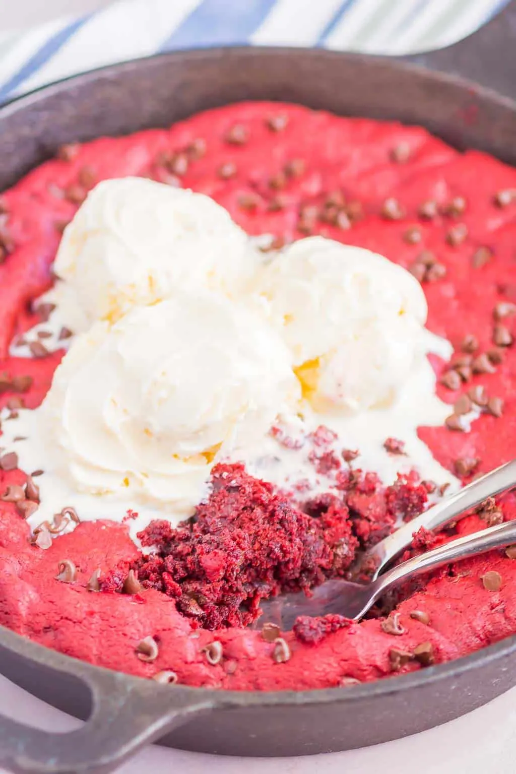 Red Velvet Chocolate Chip Skillet Cookie