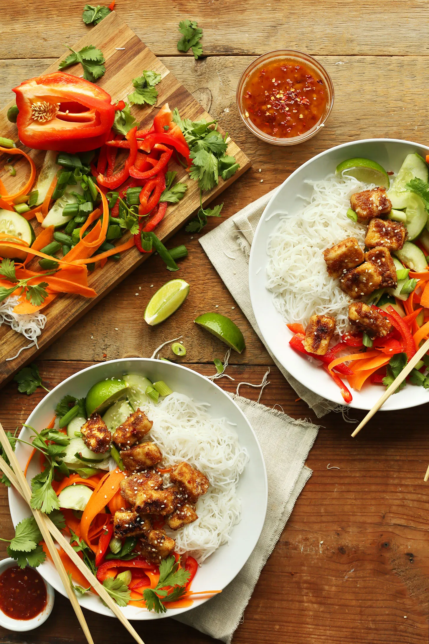 Rice Noodle Bowls with Almond Butter Tofu