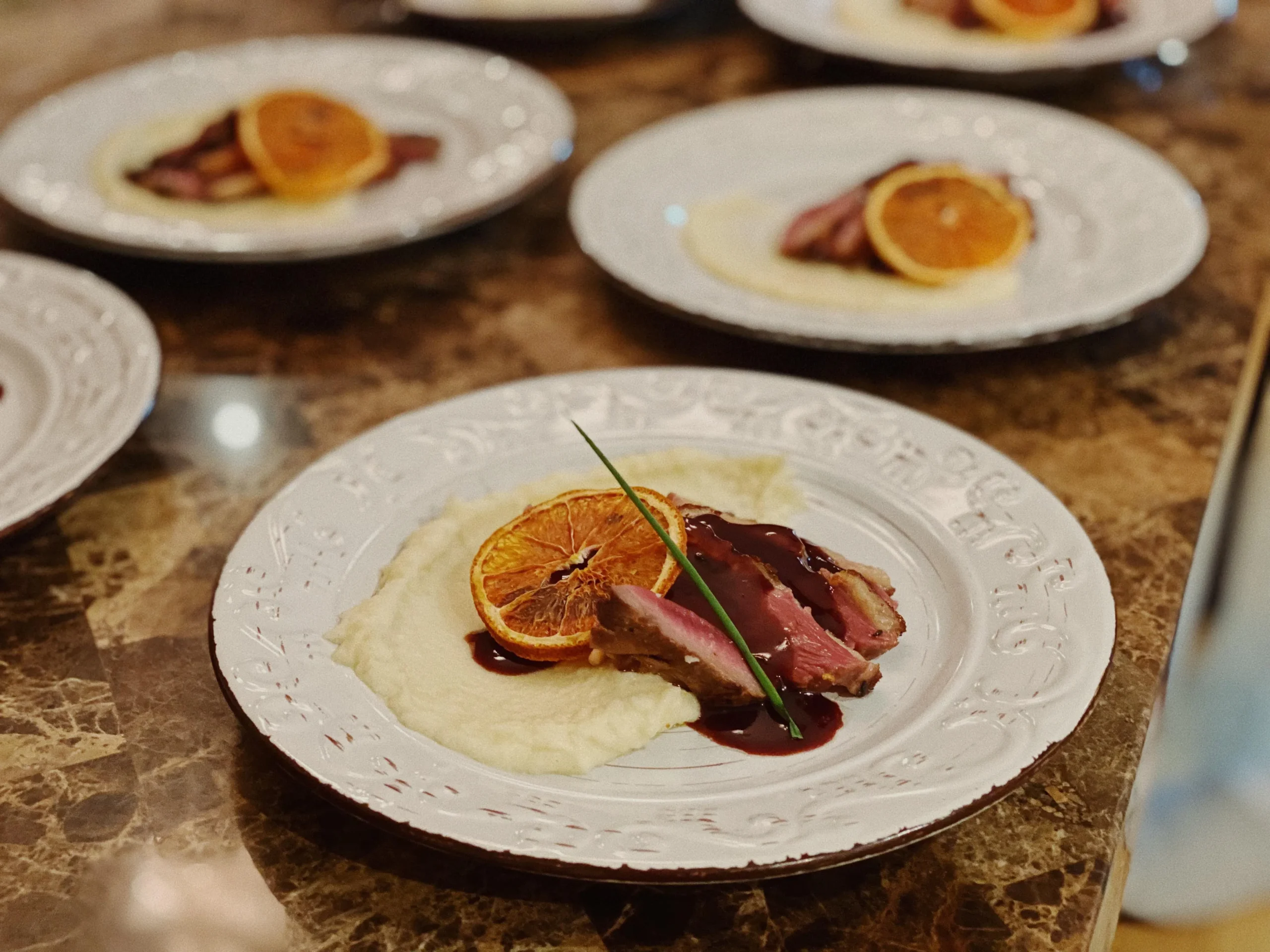 Roast Duck with Parsnip Puree and Port Reduction Sauce