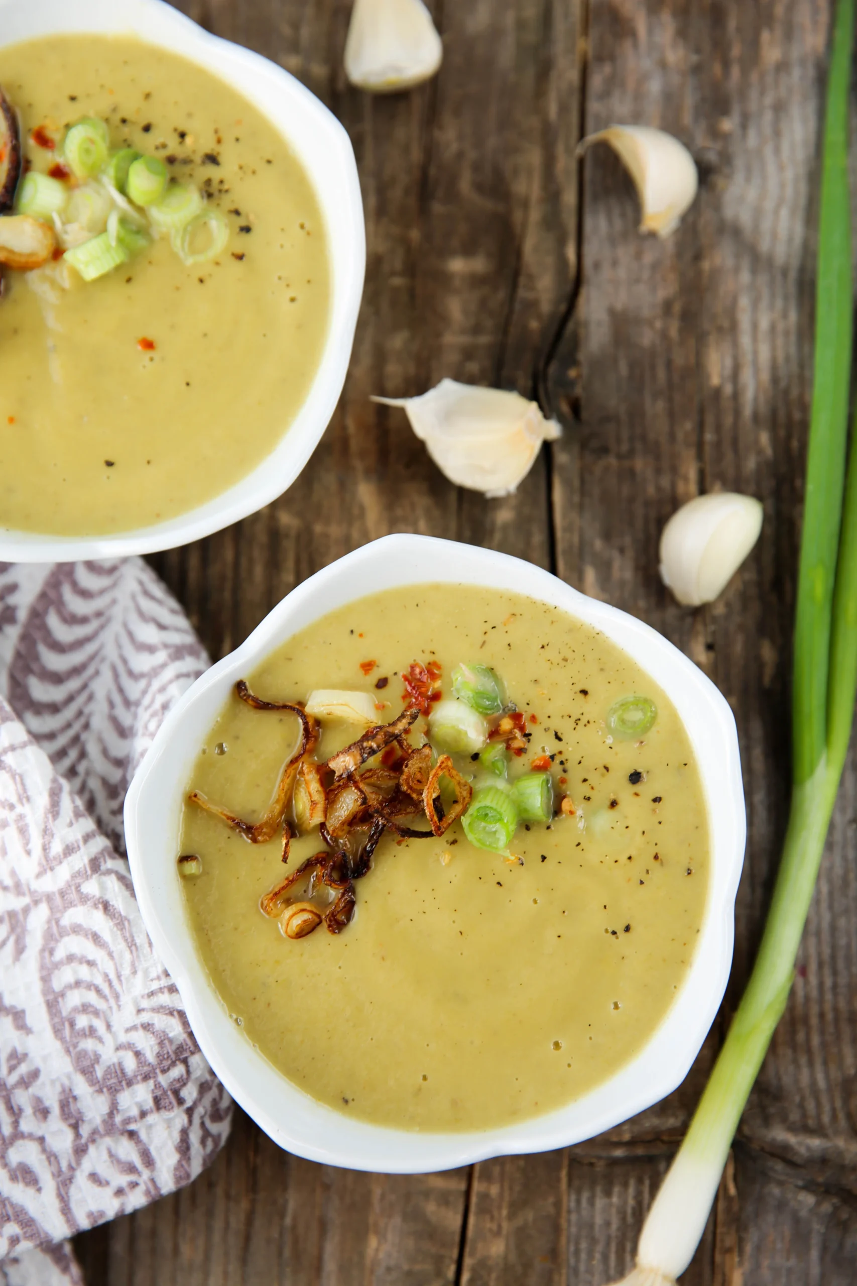 Roasted Asparagus, Cauliflower, Mushroom Soup