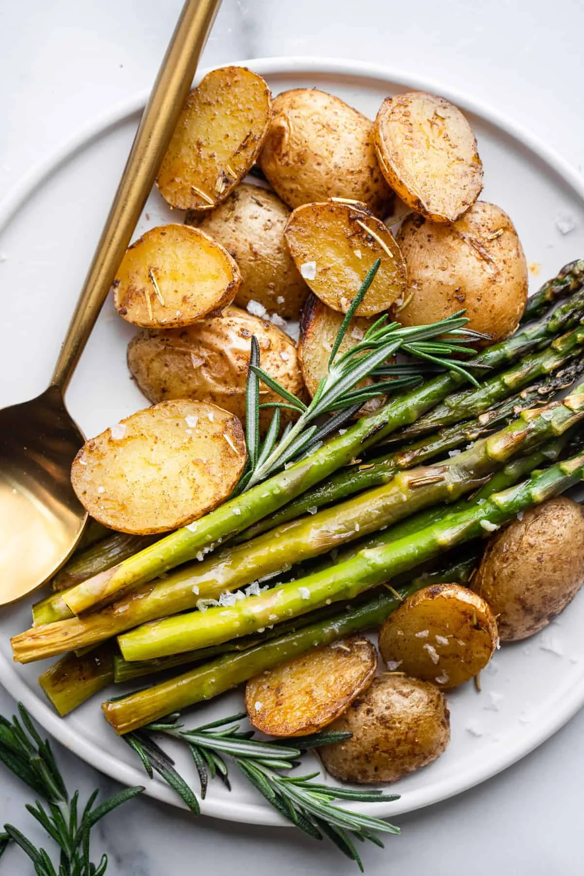 Roasted Asparagus with Crushed Potatoes and Sour Cream